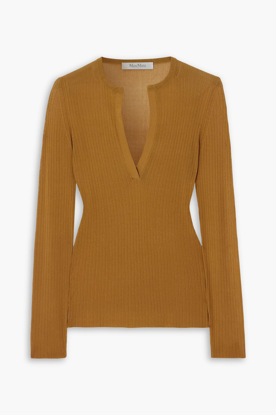 Max Mara Ribbed Silk Sweater In Brown