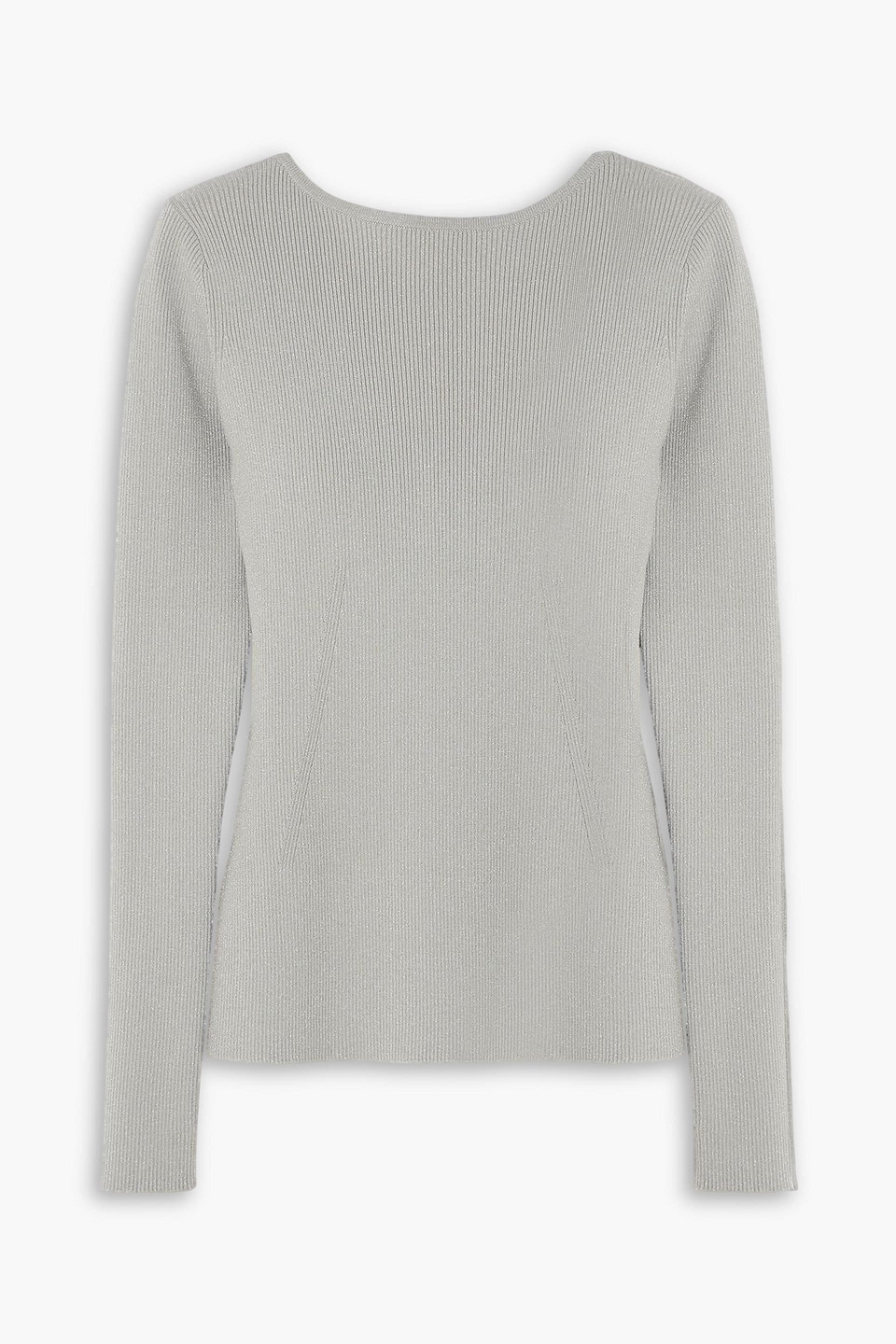 Max Mara Leisure Favella Metallic Ribbed-knit Sweater In Gray