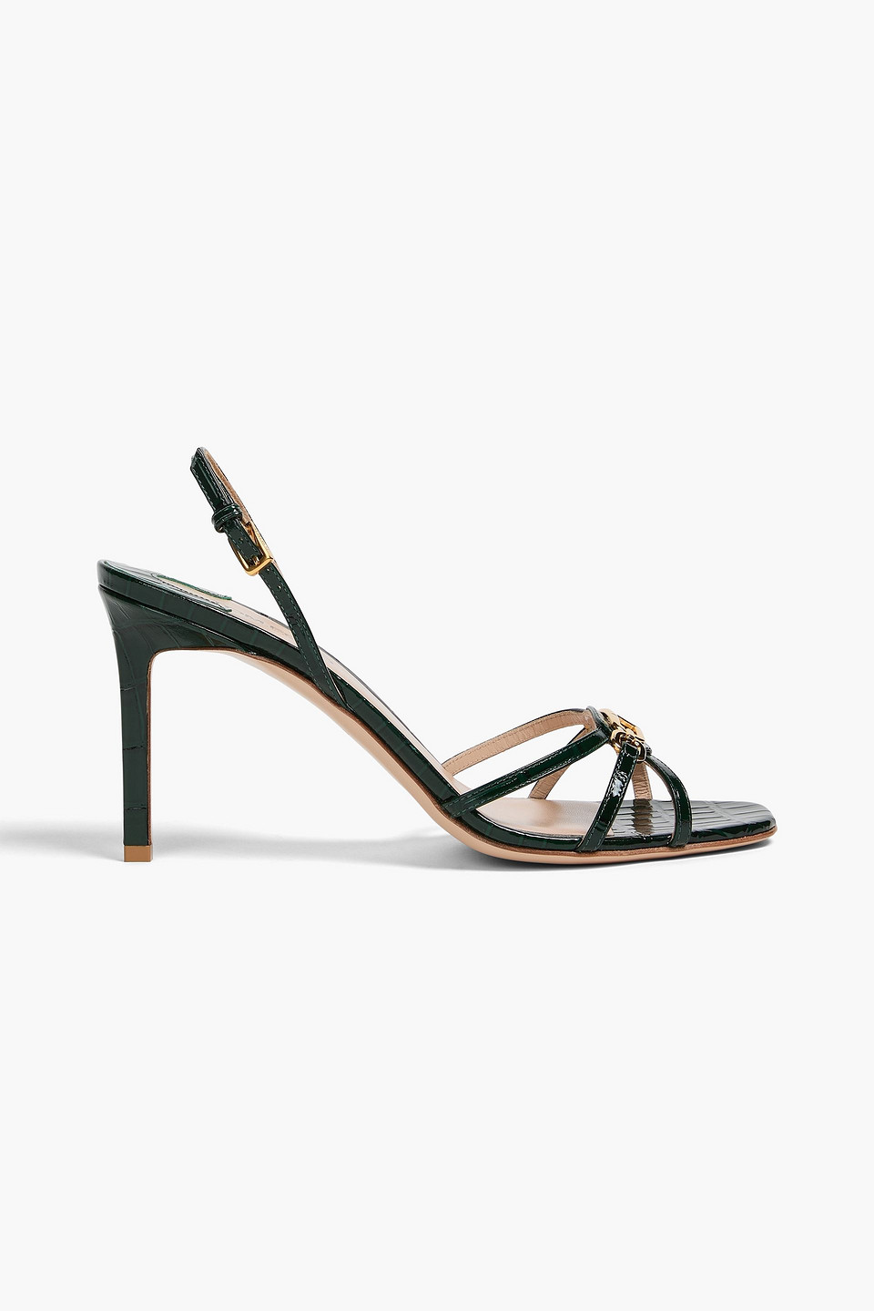 Tom Ford Embellished Croc-effect Leather Sandals In Green