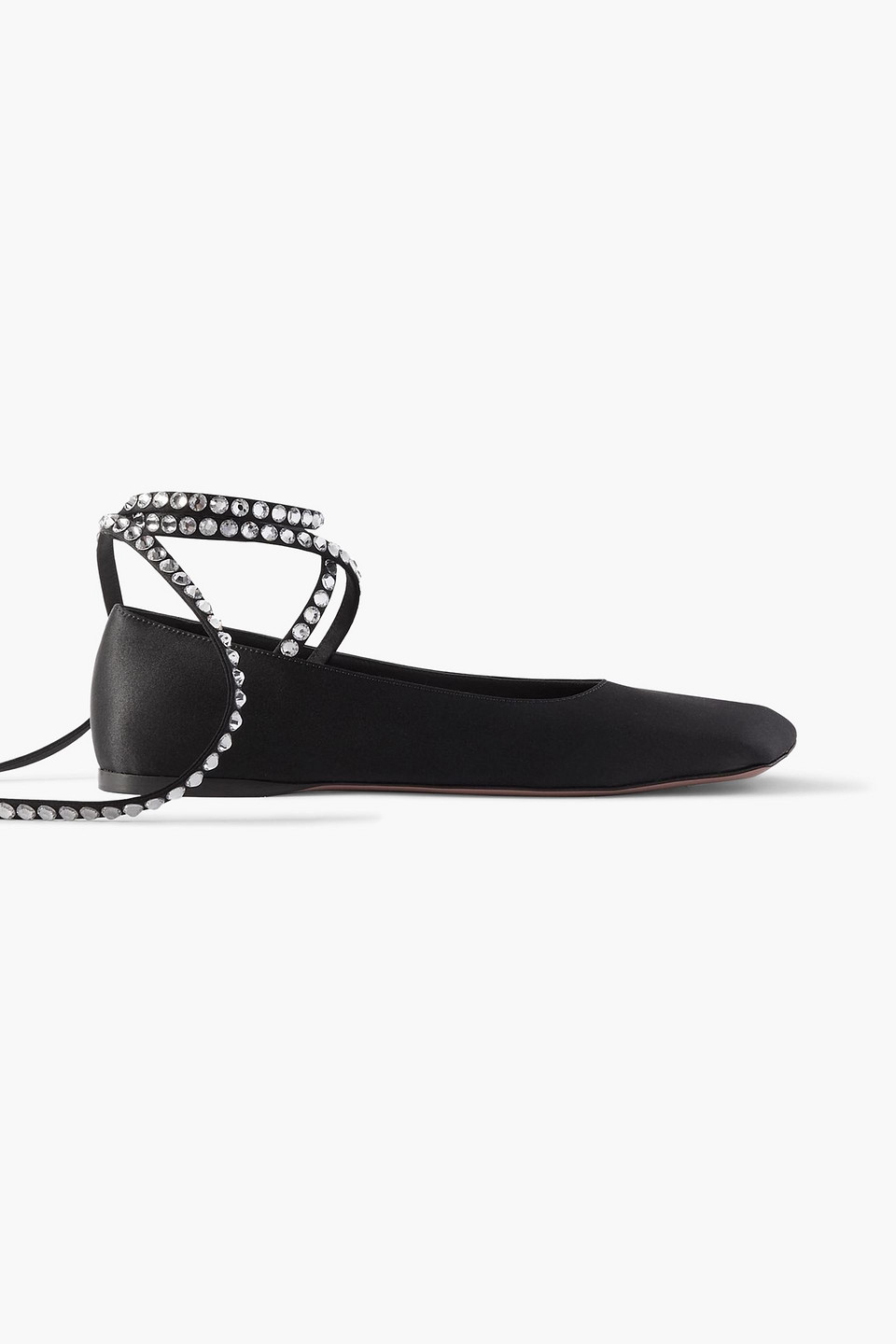 Amina Muaddi Ane Crystal-embellished Satin Ballet Flats In Black