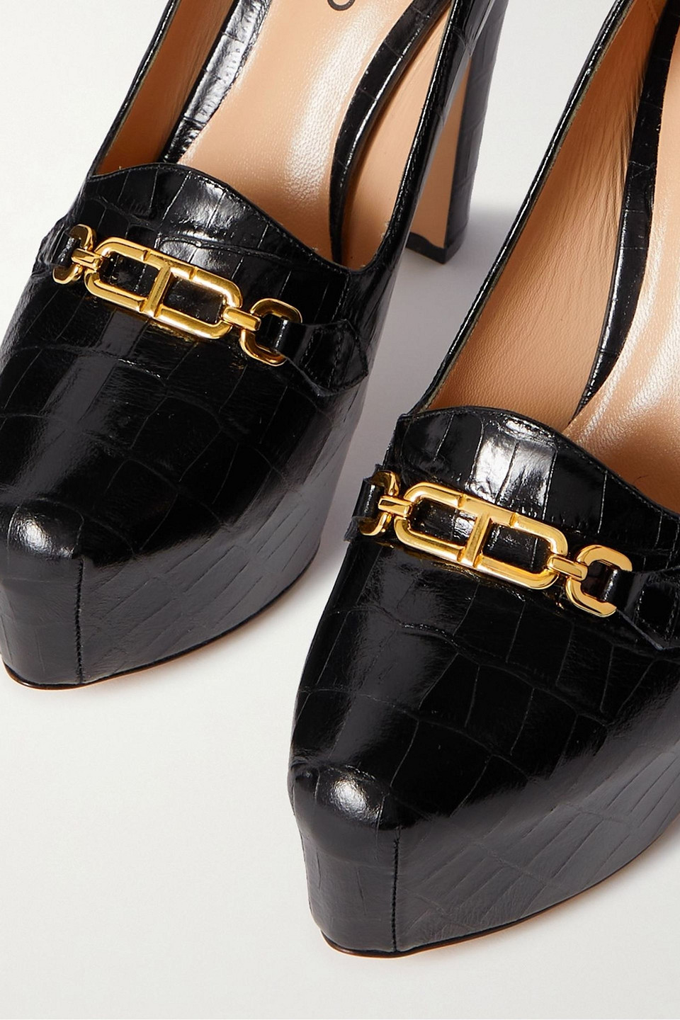 Tom Ford 135mm Whitney Shiny Croc-embossed Leather Platform Pumps In Black