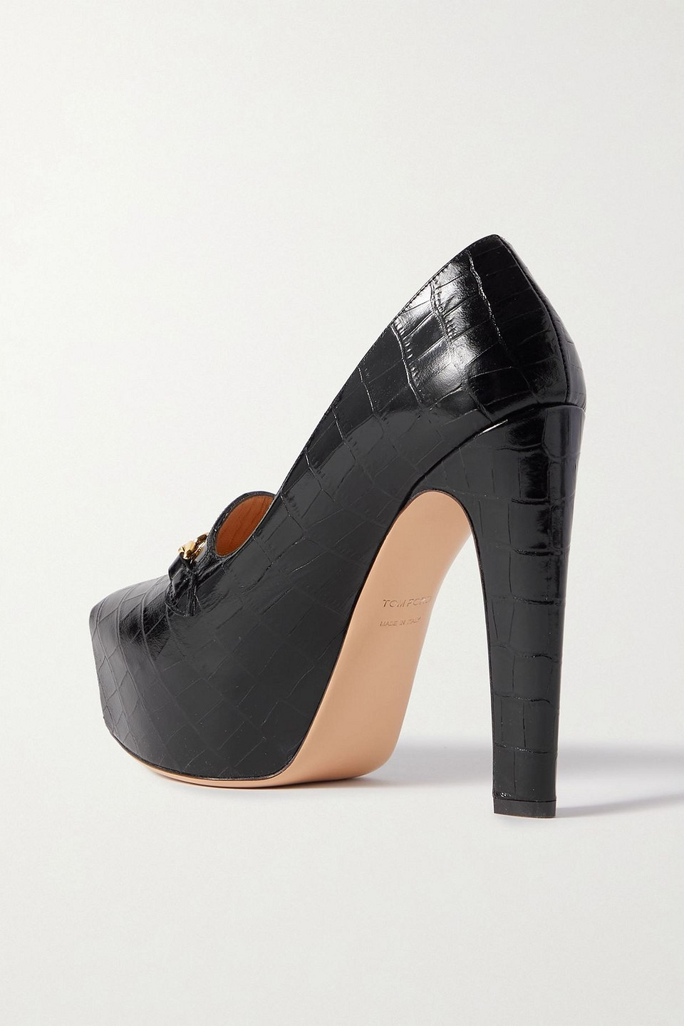 Tom Ford 135mm Whitney Shiny Croc-embossed Leather Platform Pumps In Black