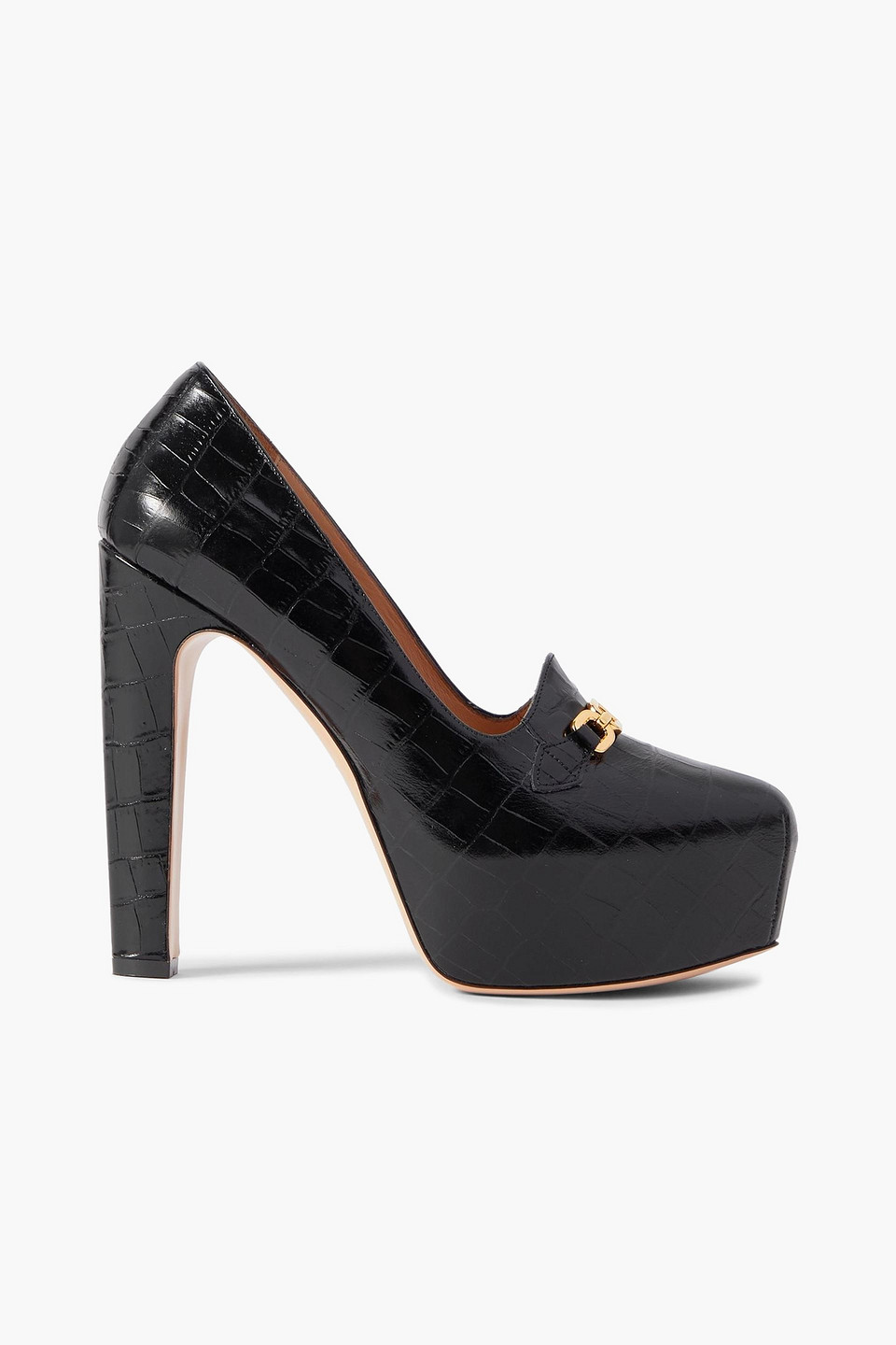 Tom Ford 135mm Whitney Shiny Croc-embossed Leather Platform Pumps In Black