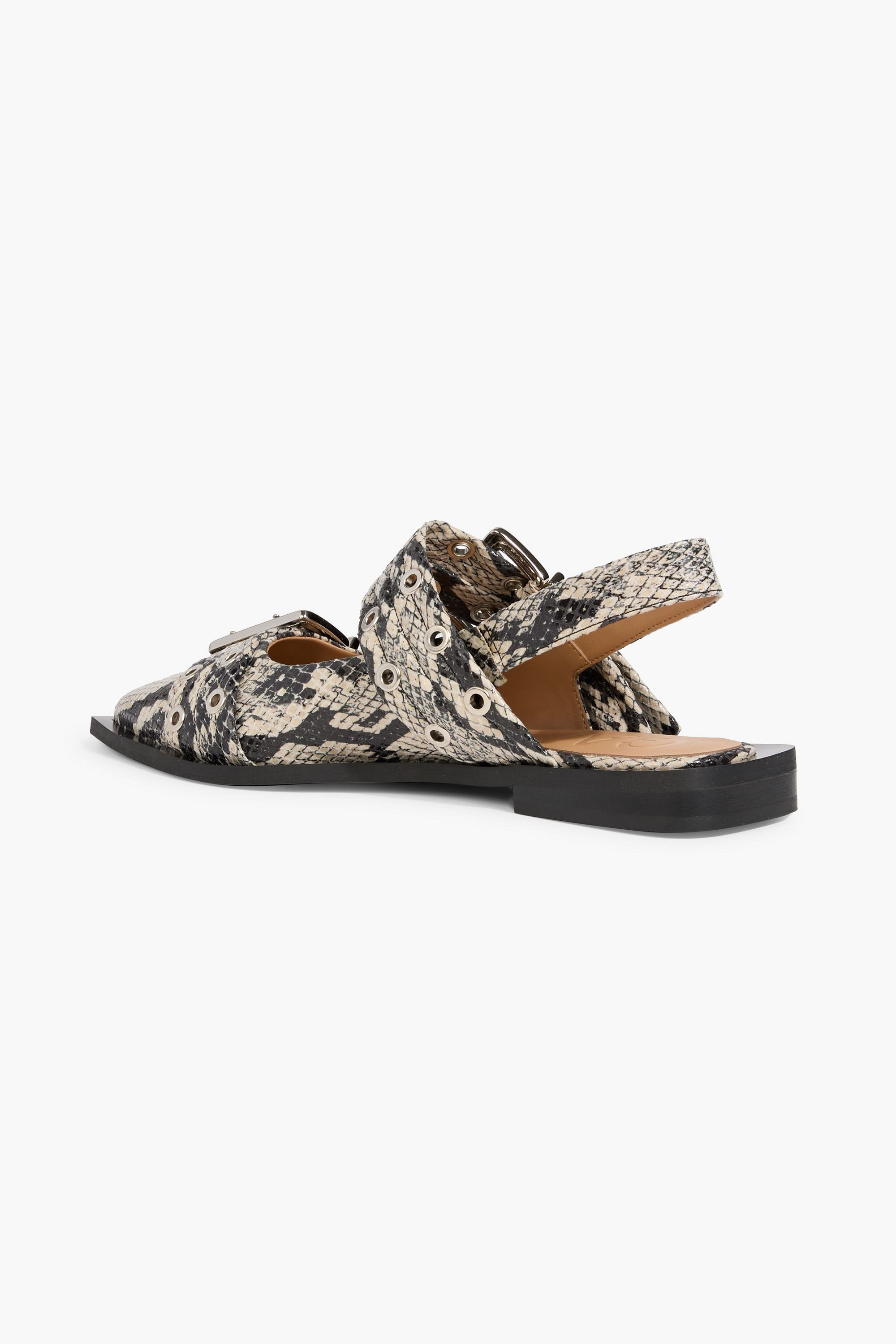 GANNI Buckled snake-effect slingback point-toe flats