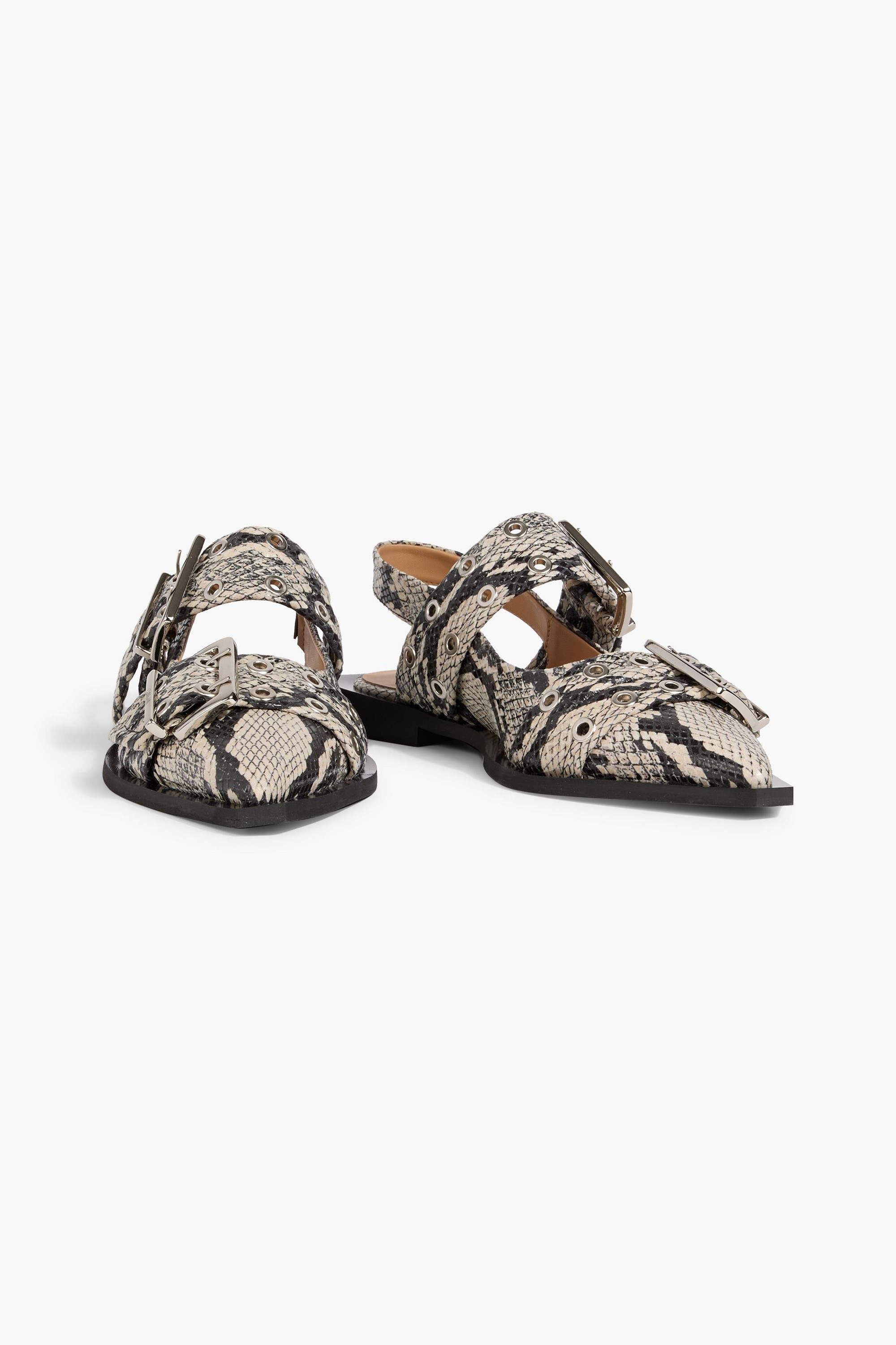 GANNI Buckled snake-effect slingback point-toe flats