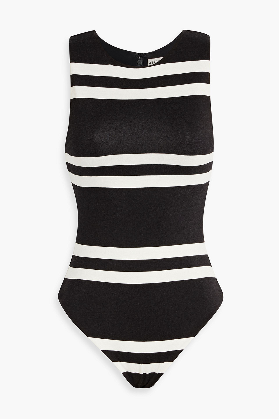 Alice And Olivia Striped Jersey Bodysuit In Black