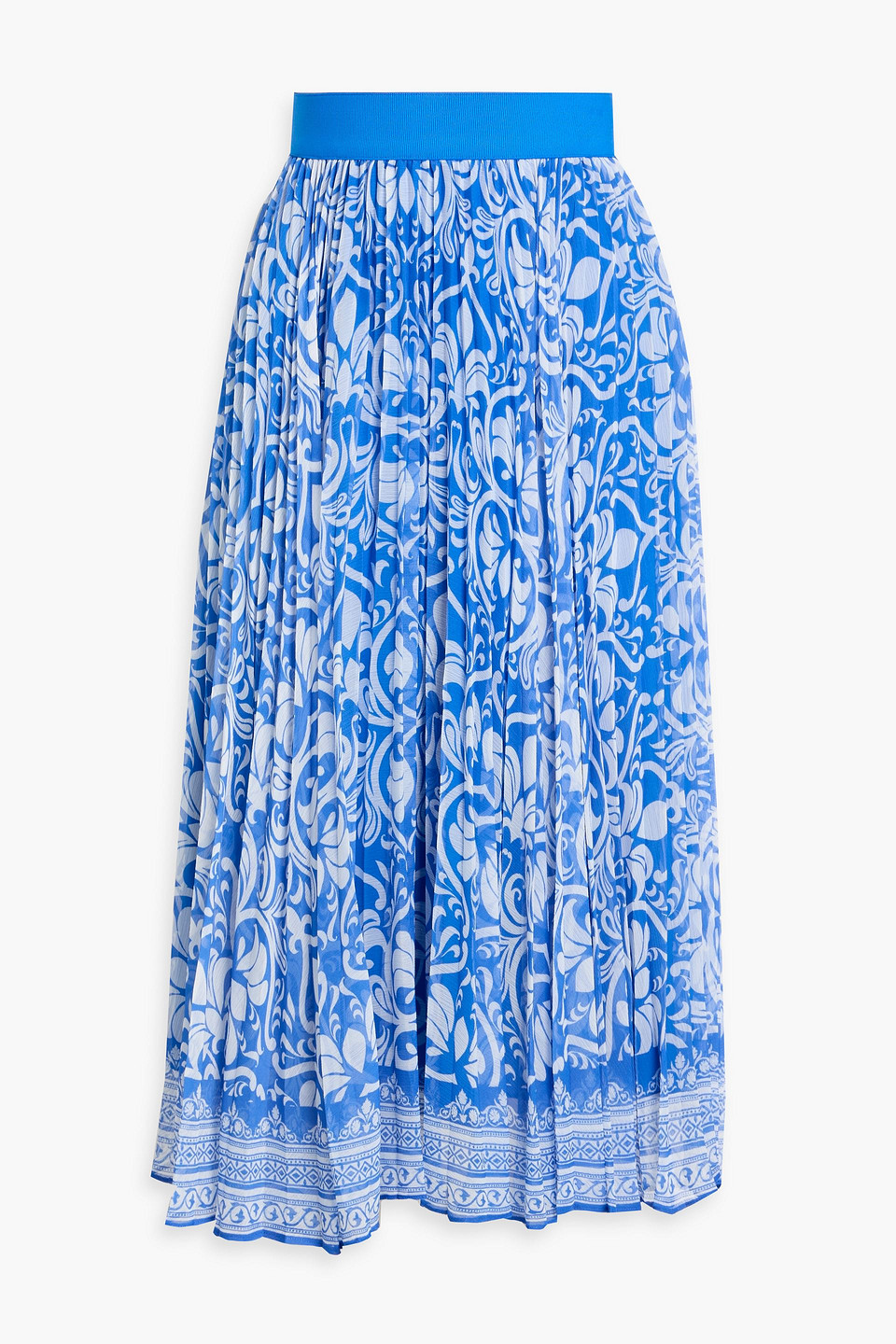 Alice And Olivia Pleated Printed Georgette Midi Skirt In Blue