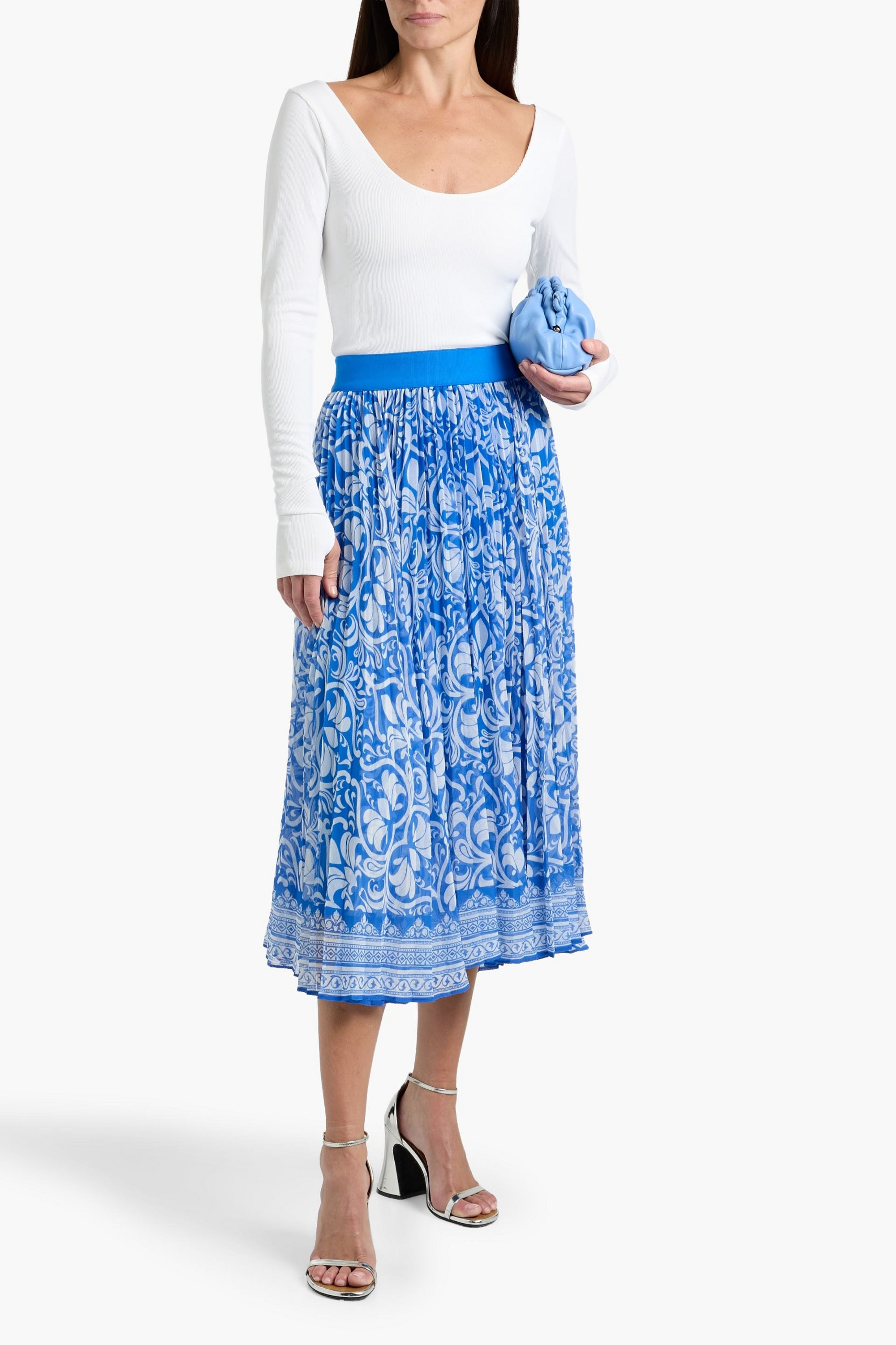alice + olivia Pleated printed georgette midi skirt
