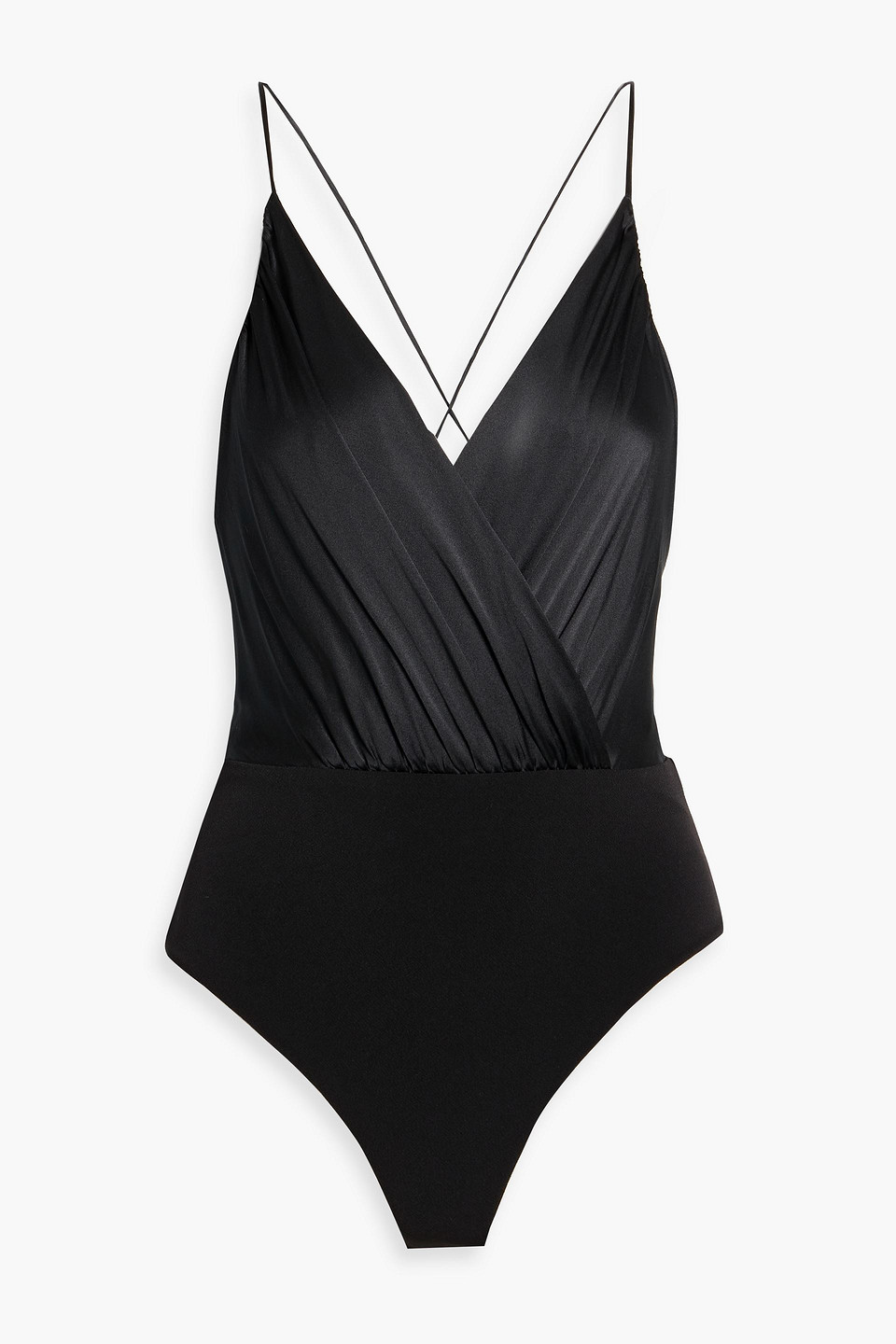 alice olivia - callie wrap-effect silk-blend bodysuit - black - m
