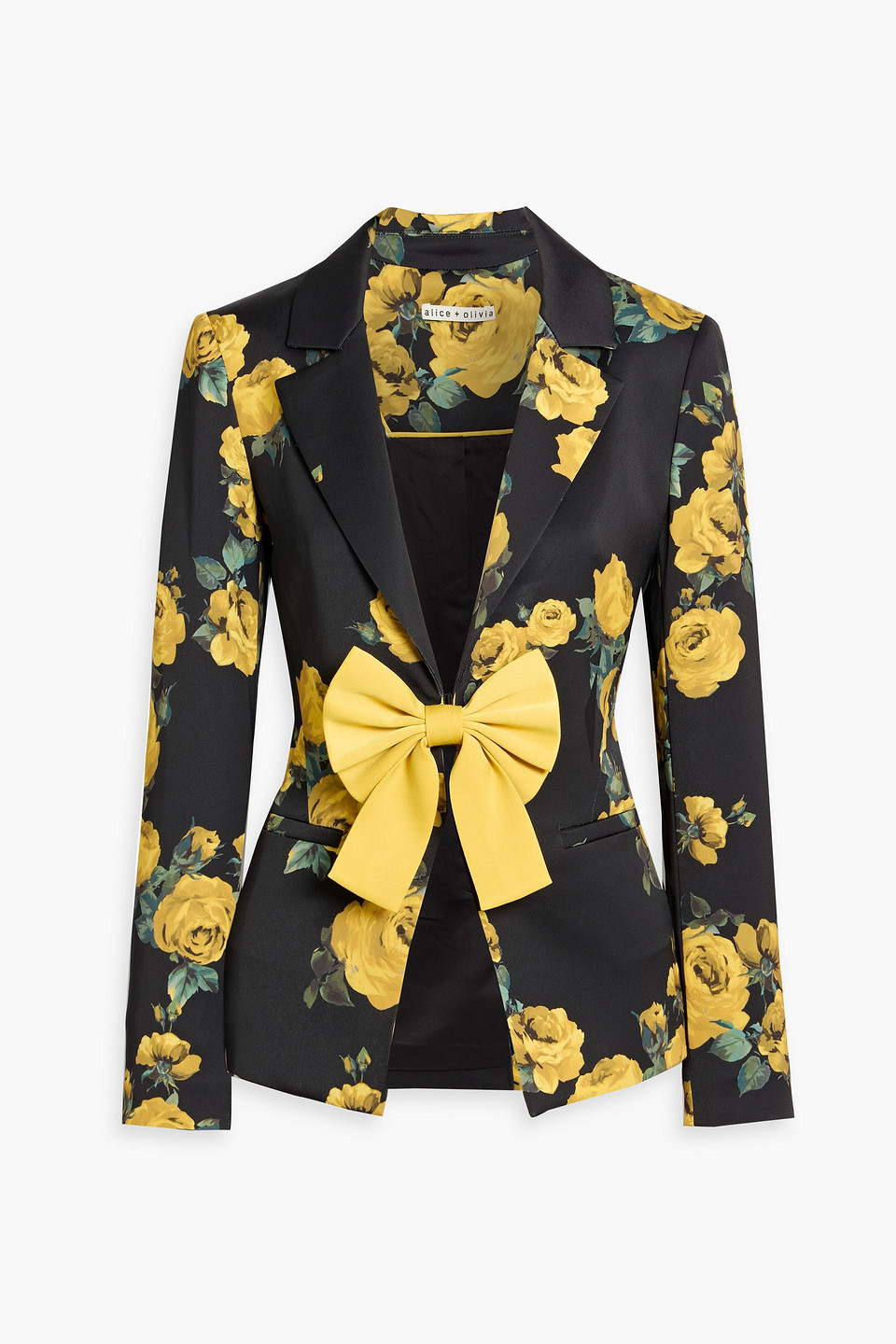 Alice And Olivia Bow-detailed Floral-print Satin Blazer In Brown