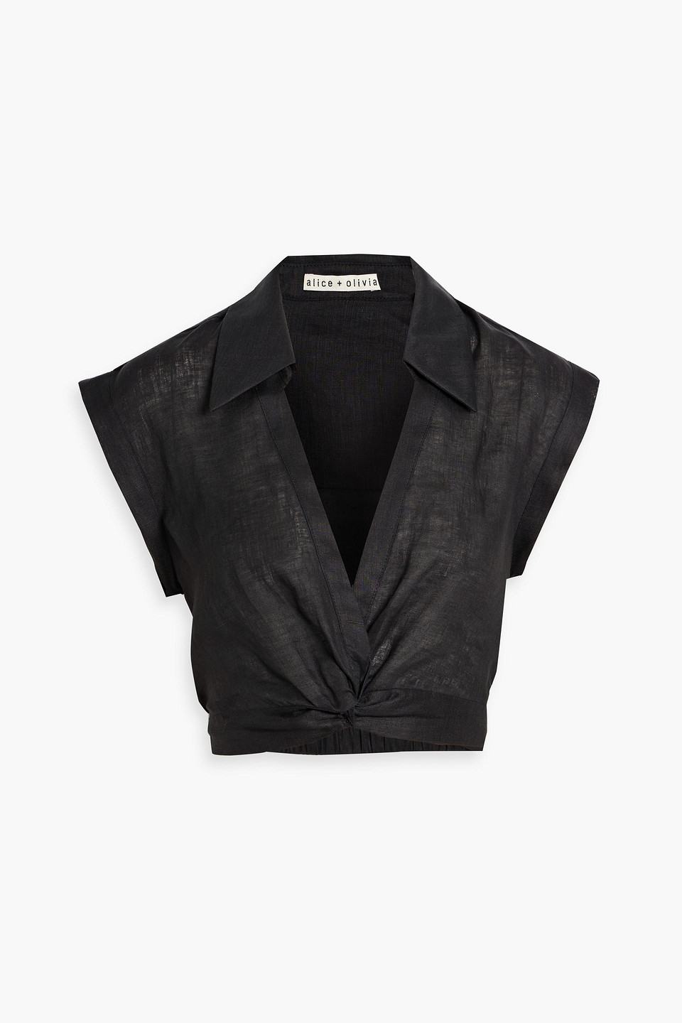 alice olivia - cropped wrap-effect linen top - black - us 0