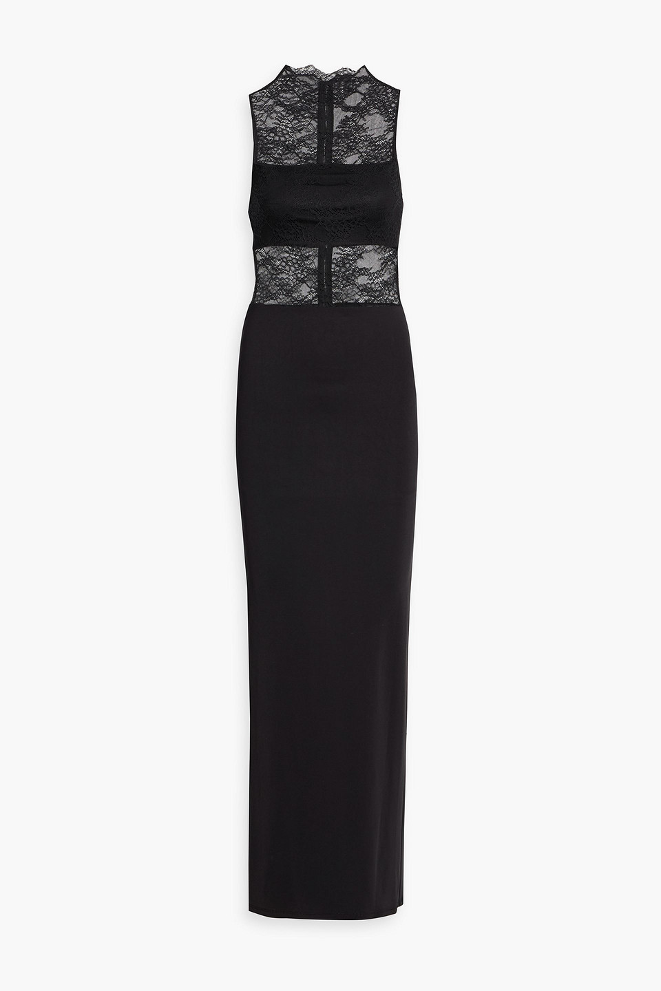 alice olivia - lace-paneled satin maxi dress - black - us 2
