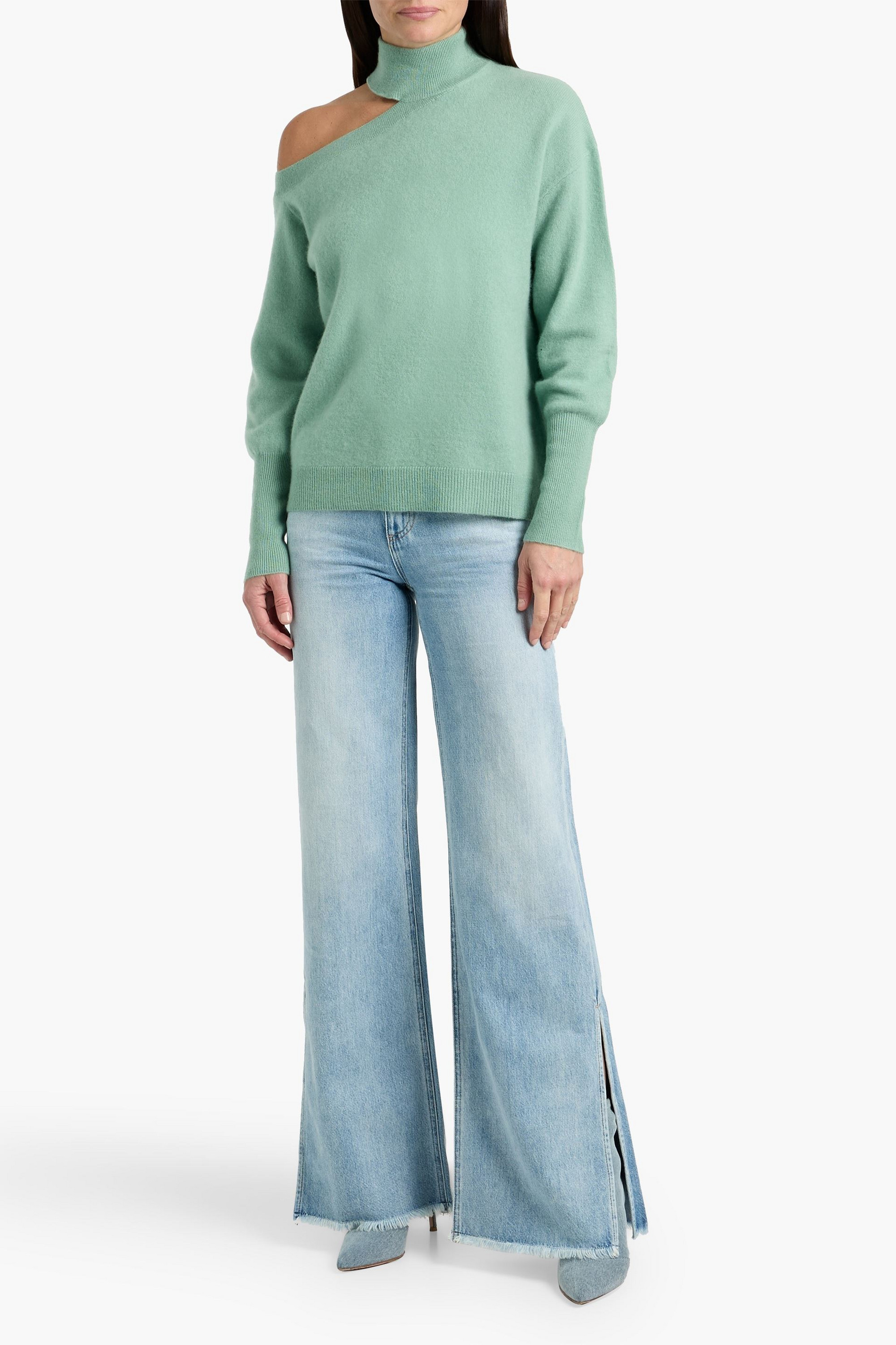 ALICE + OLIVIA JEANS Weezy frayed high-rise wide-leg jeans