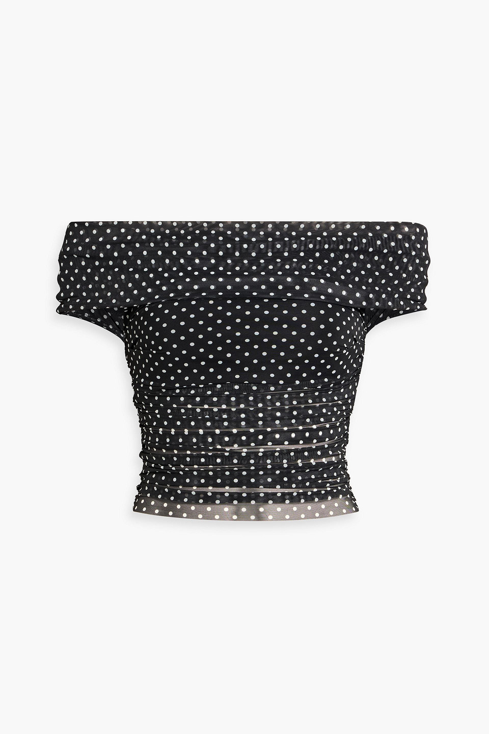 alice olivia - isadola off-the-shoulder polka-dot mesh top - black - xl