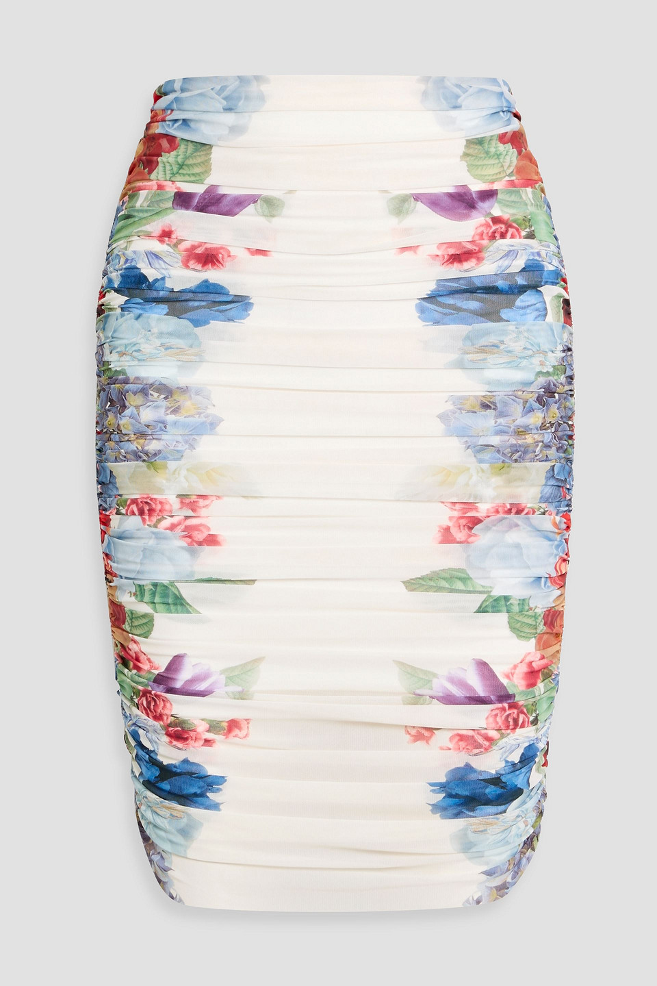 alice olivia - kennah ruched floral-print mesh skirt - white - us 0