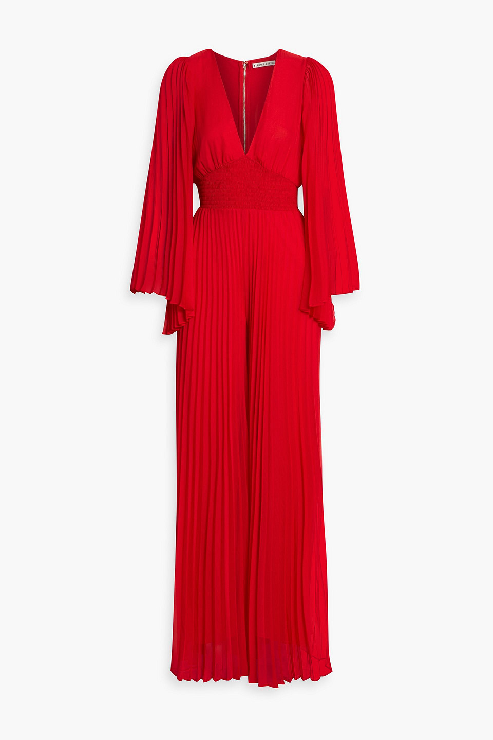 alice olivia - bennet pleated chiffon wide-leg jumpsuit - red - us 0
