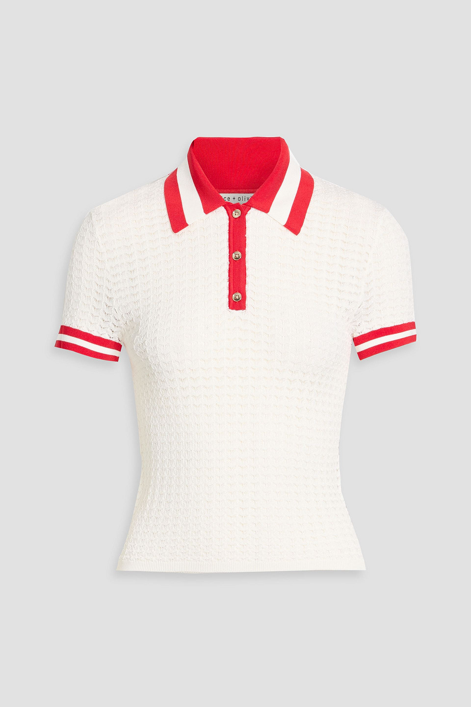 alice olivia - martha pointelle-knit polo shirt - white - xs