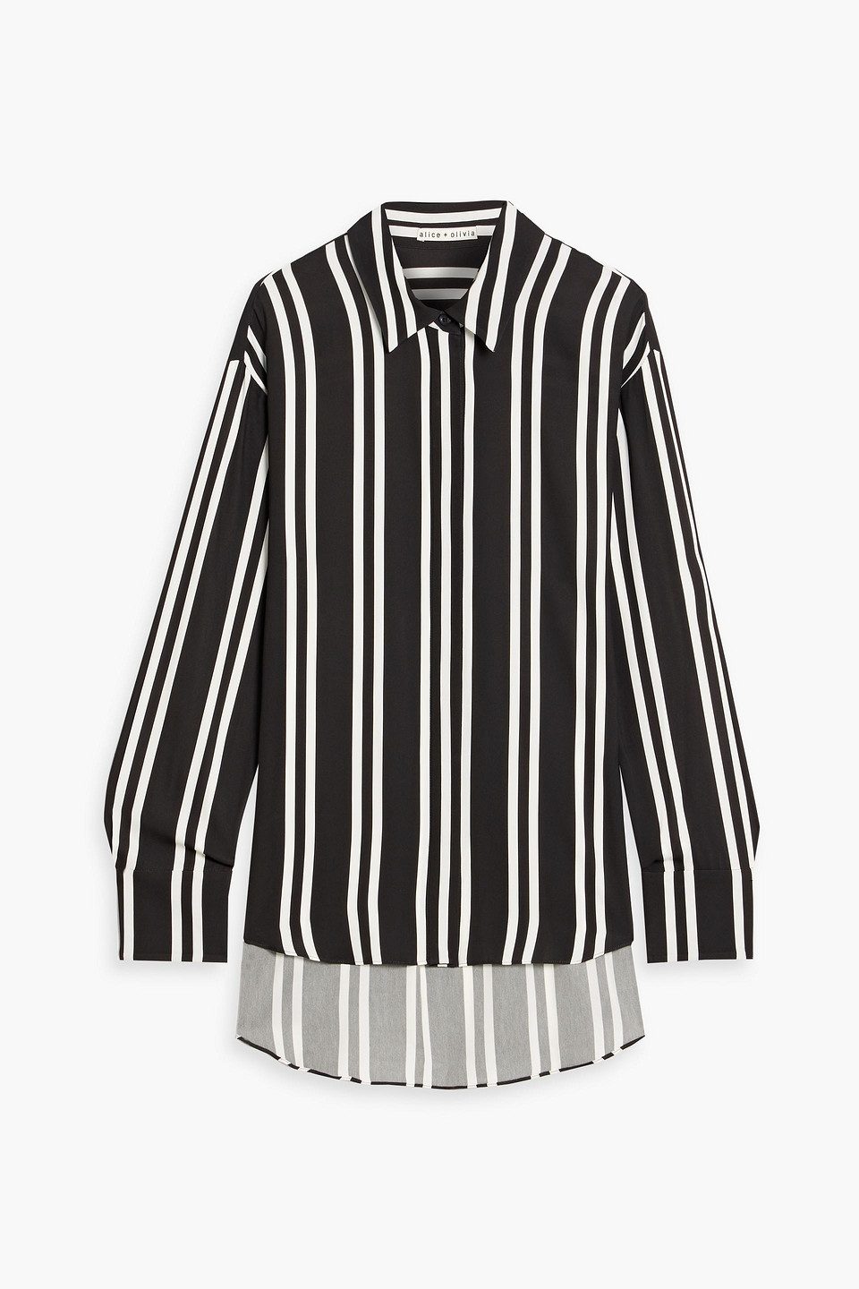 Alice And Olivia Dimitra Striped Crepe De Chine Shirt In Black
