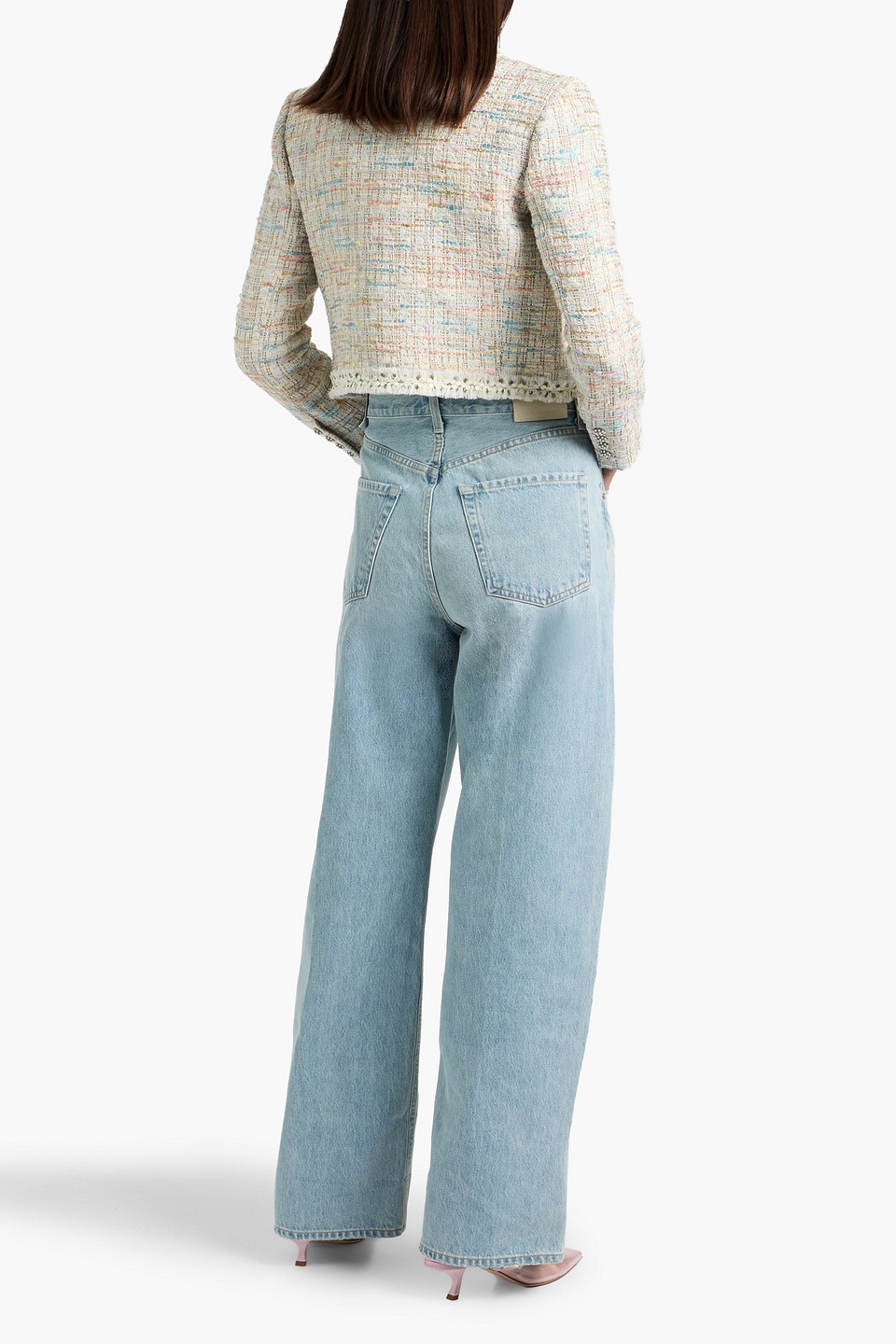 Alice And Olivia Peyton Cropped Metallic Cotton-blend Tweed Jacket In Brown