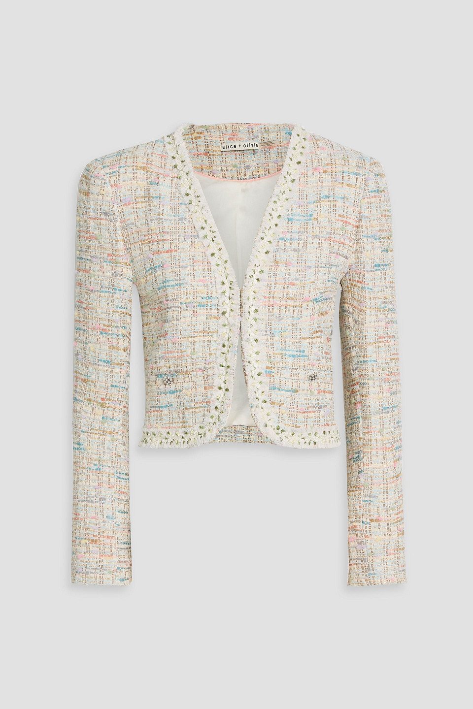 ALICE AND OLIVIA PEYTON CROPPED METALLIC COTTON-BLEND TWEED JACKET