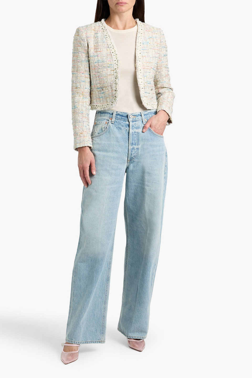 Alice And Olivia Peyton Cropped Metallic Cotton-blend Tweed Jacket In Brown
