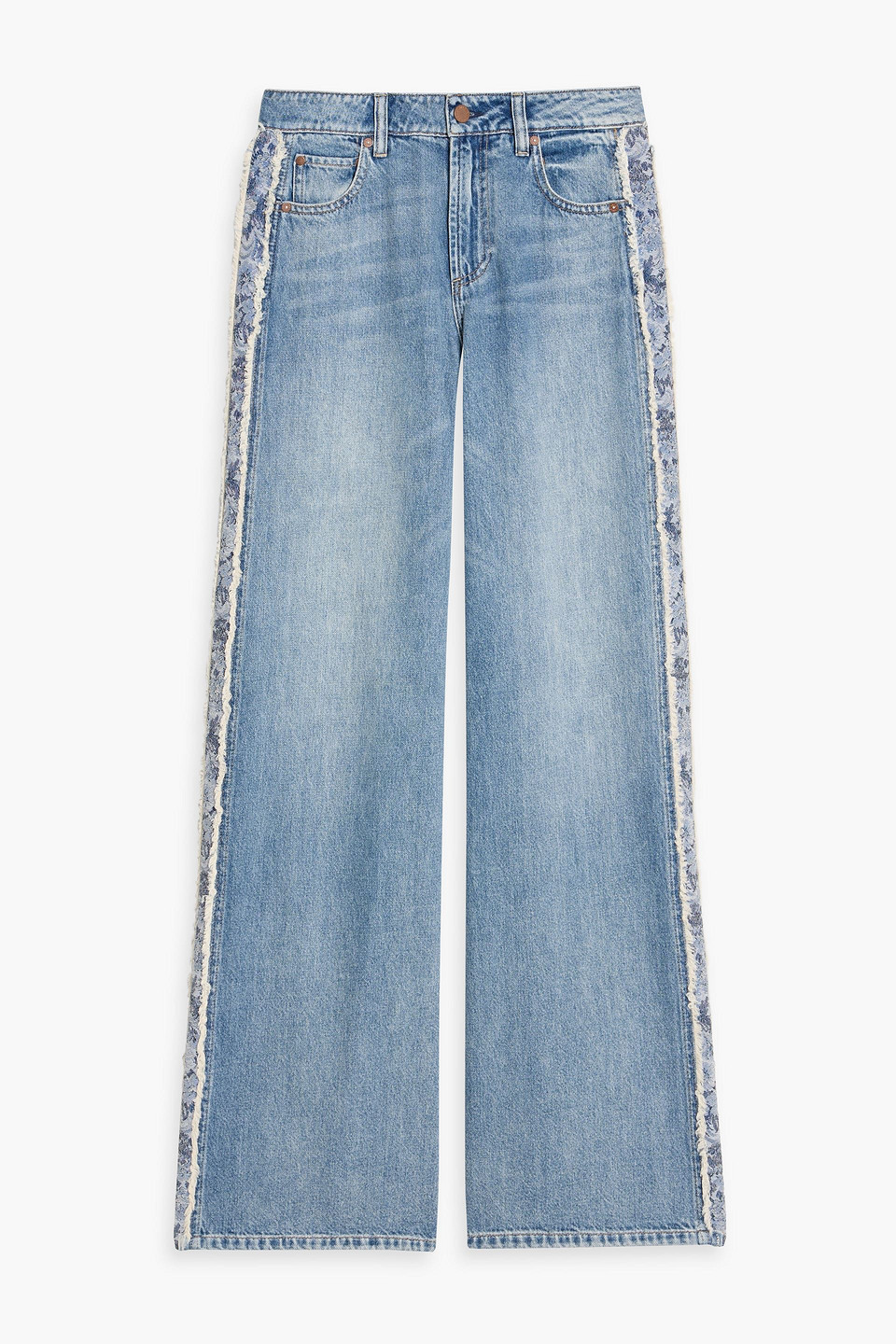 Alice And Olivia Trish Jacquard-trimmed High-rise Wide-leg Jeans In Brown