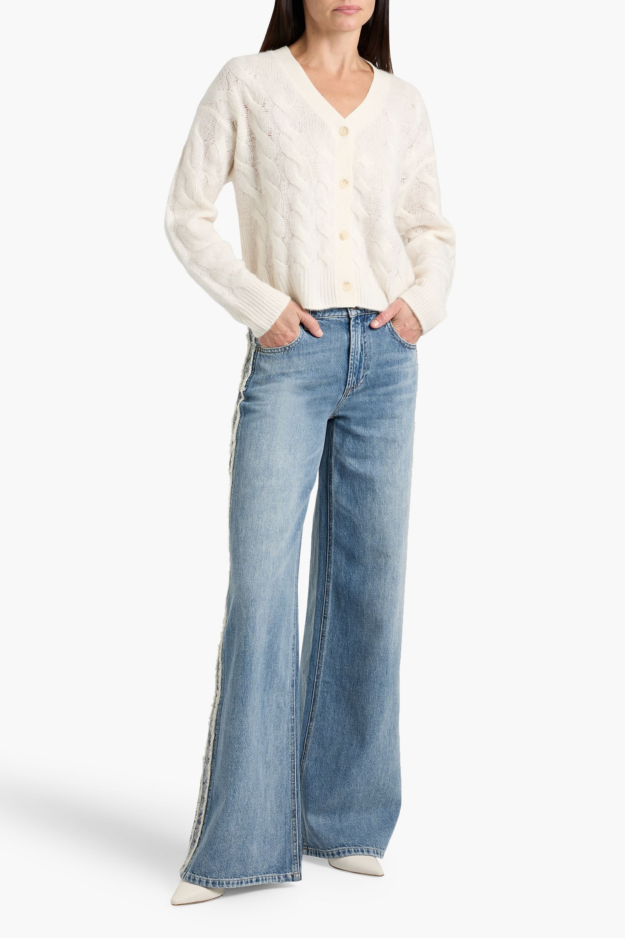 ALICE + OLIVIA JEANS Trish jacquard-trimmed high-rise wide-leg jeans