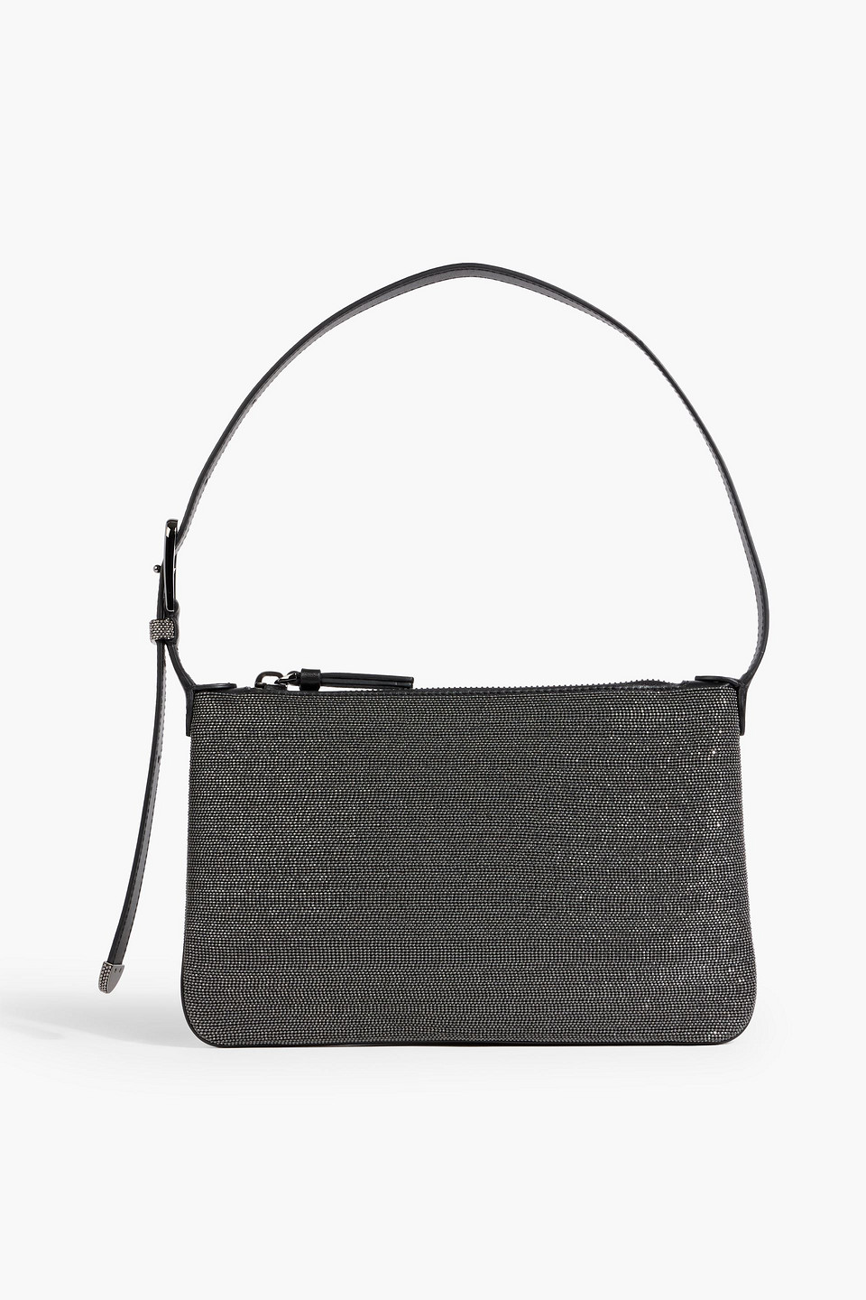brunello cucinelli - bead-embellished leather shoulder bag - black - onesize