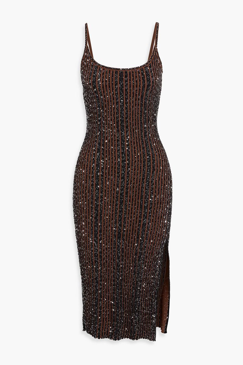 JUST IN Sequin-embellished ribbed-knit dress