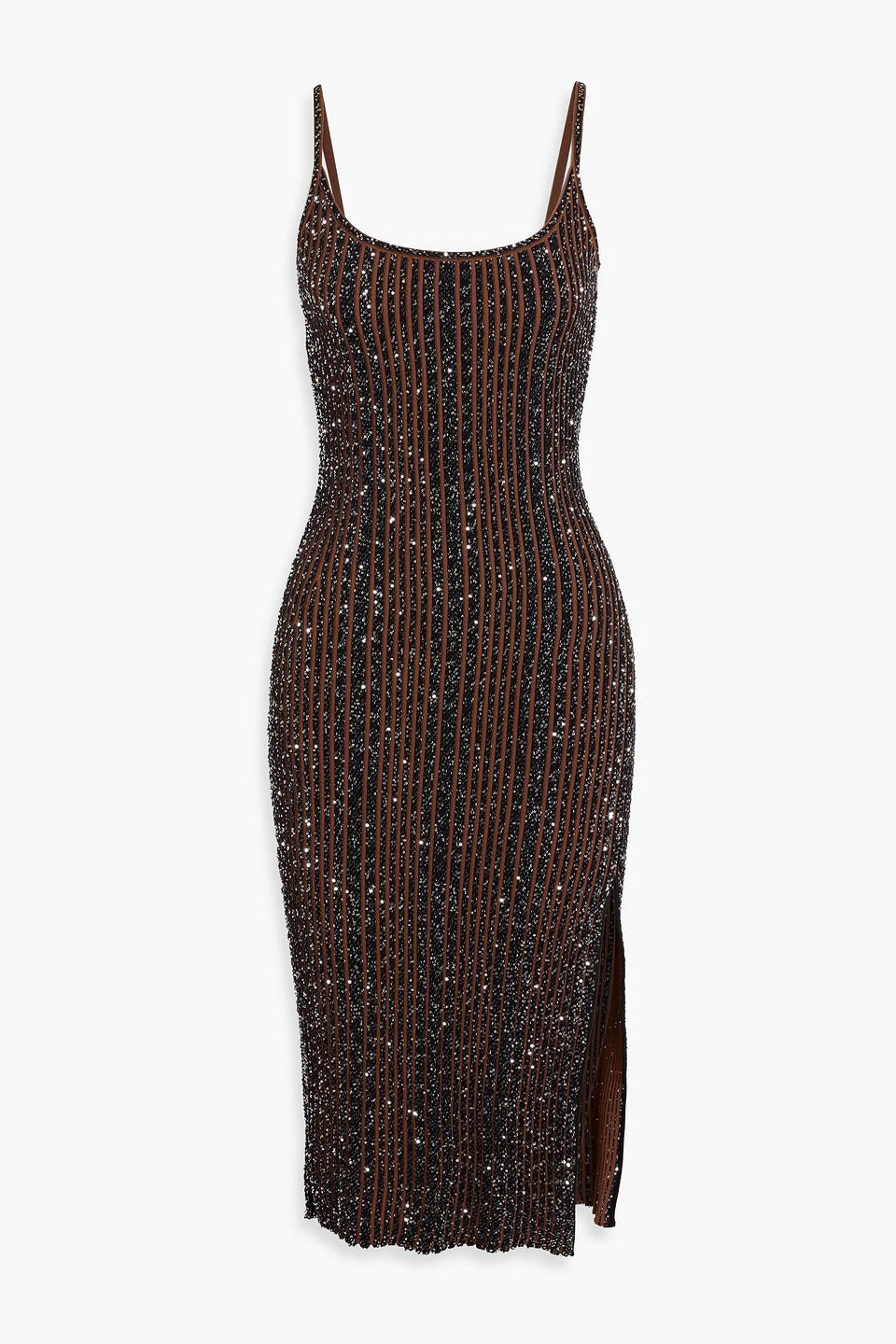 Missoni Sequin-embellished Ribbed-knit Midi Dress In Brown
