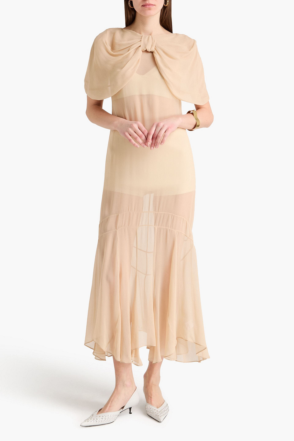  Simone Rocha - Drapiertes Maxikleid Aus Seidenchiffon - Neutral - Uk 6 