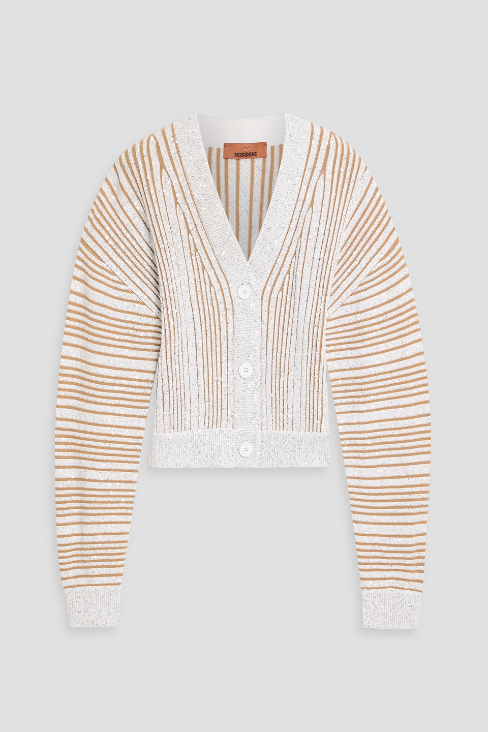Missoni Cropped Sequin-embellished Ribbed-knit Cardigan In White