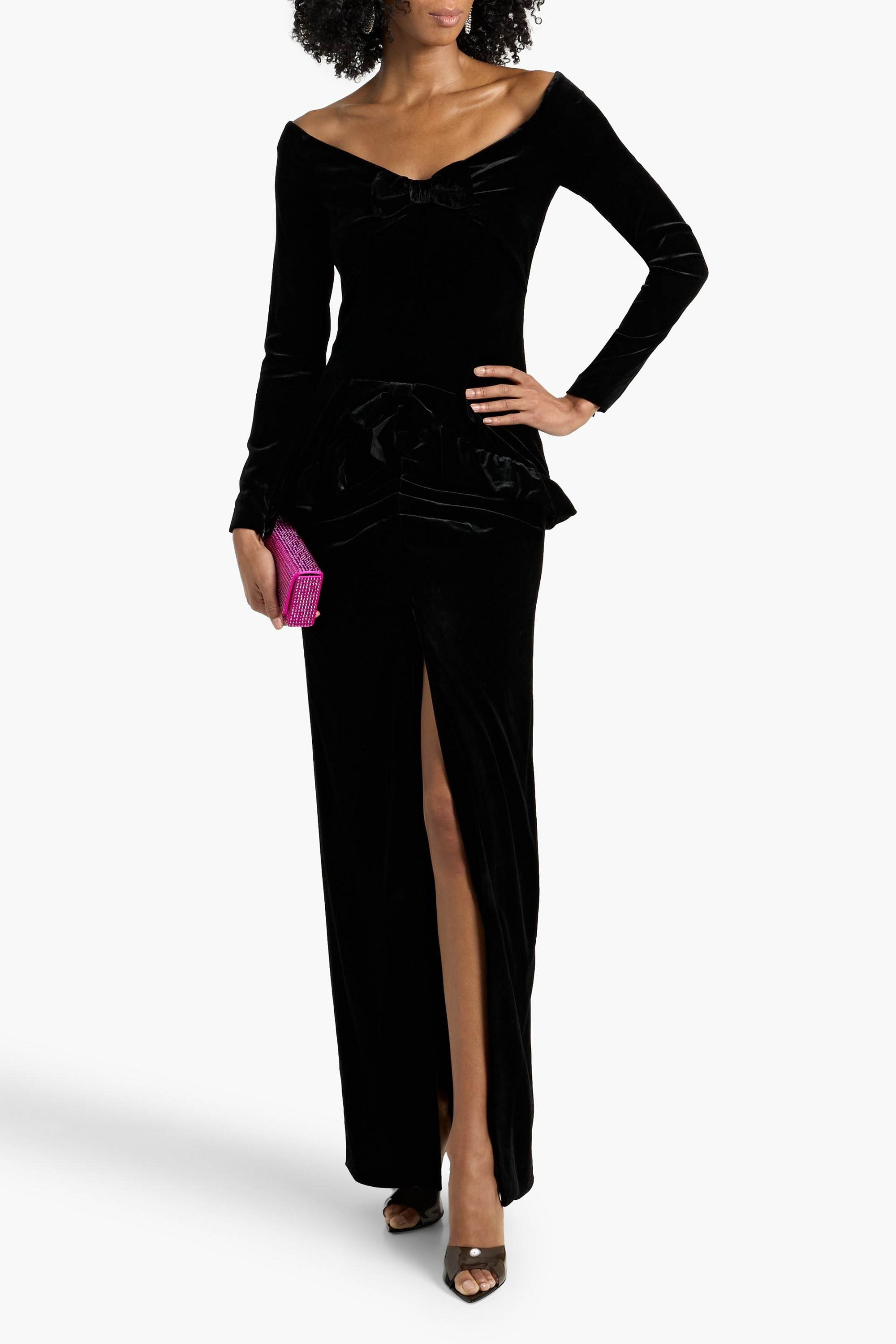 Alessandra Rich Off-the-shoulder bow-detailed velvet gown