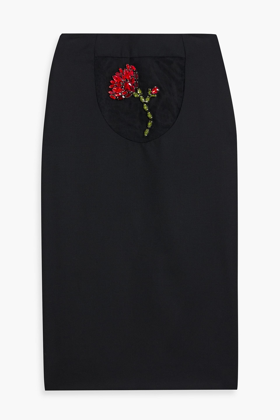 Simone Rocha Crystal-embellished Mesh-paneled Twill Midi Skirt In Black