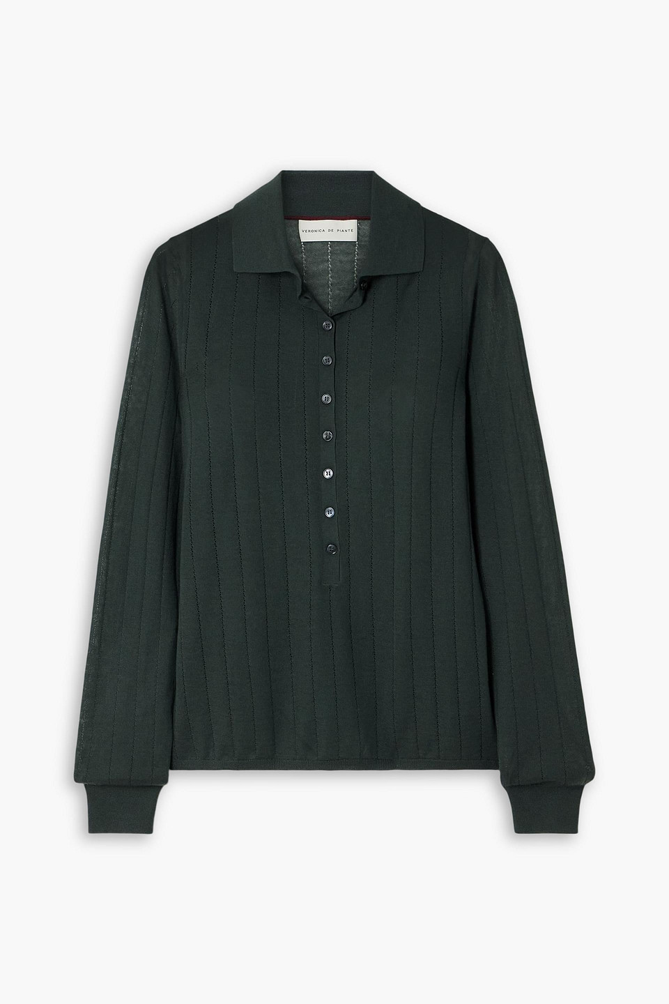 Veronica De Piante Luna Pointelle-knit Cashmere Polo Shirt In Green