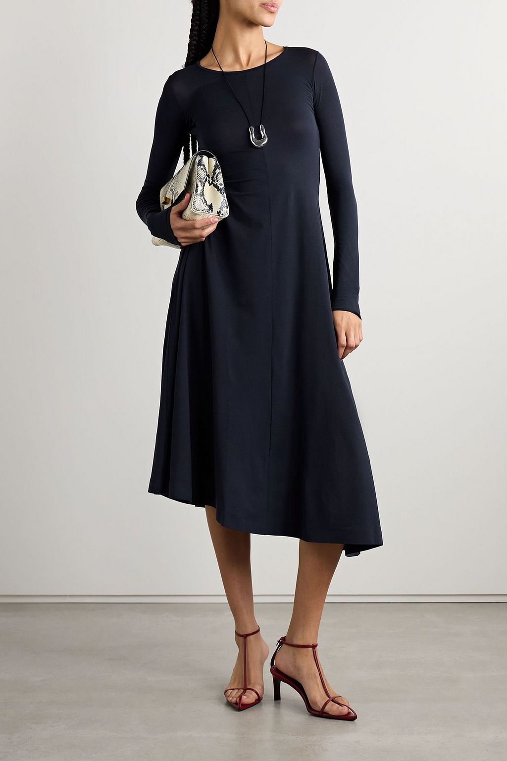 FFORME Jo asymmetric stretch-silk jersey midi dress - Women - Navy Dresses - M