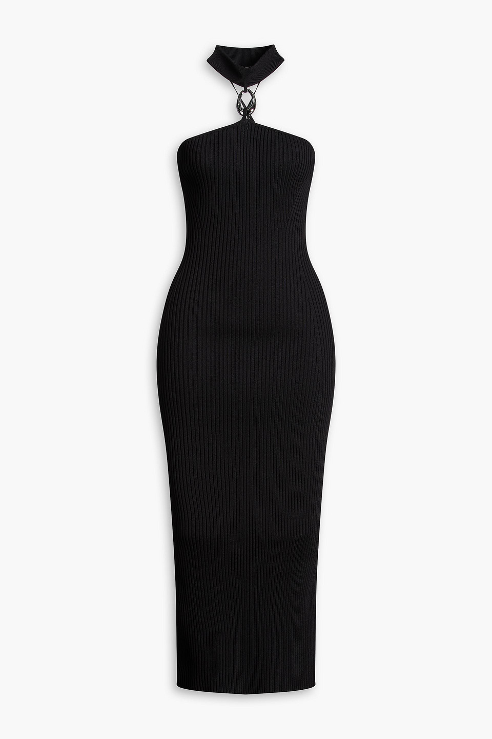 simkhai - arya embellished stretch-jersey halterneck midi dress - black - l