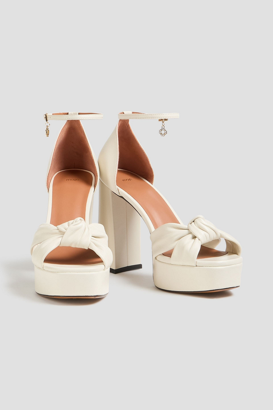  Maje - Knotted Leather Platform Sandals - White - Eu 40 