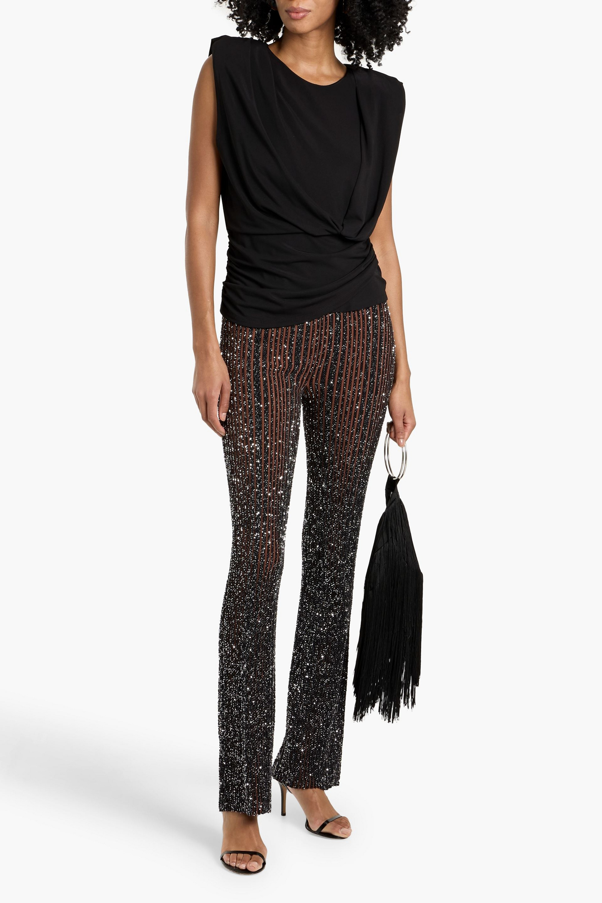 Missoni Sequin-embellished ribbed-knit bootcut pants