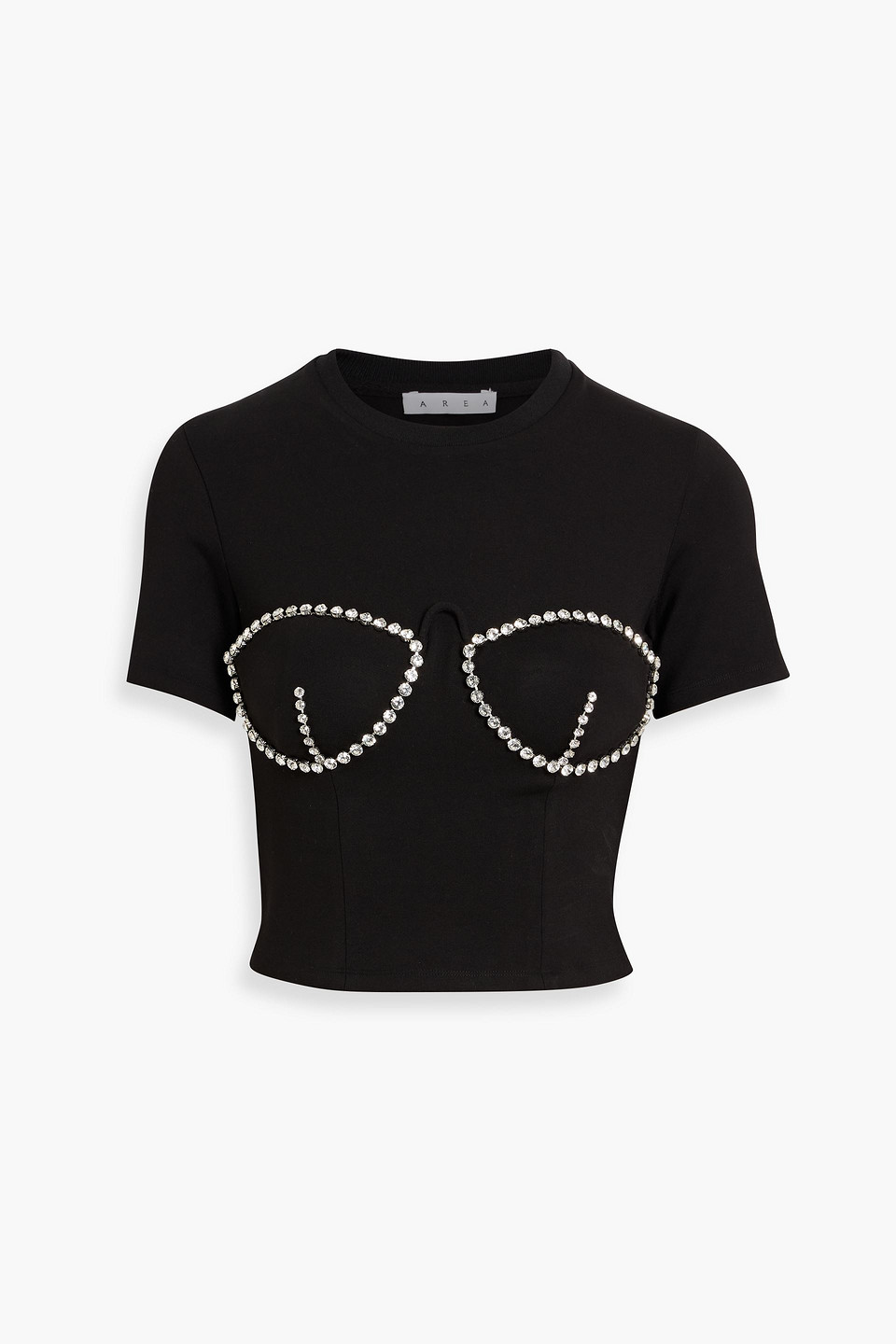 Area Cropped Crystal-embellished Jersey T-shirt In Black