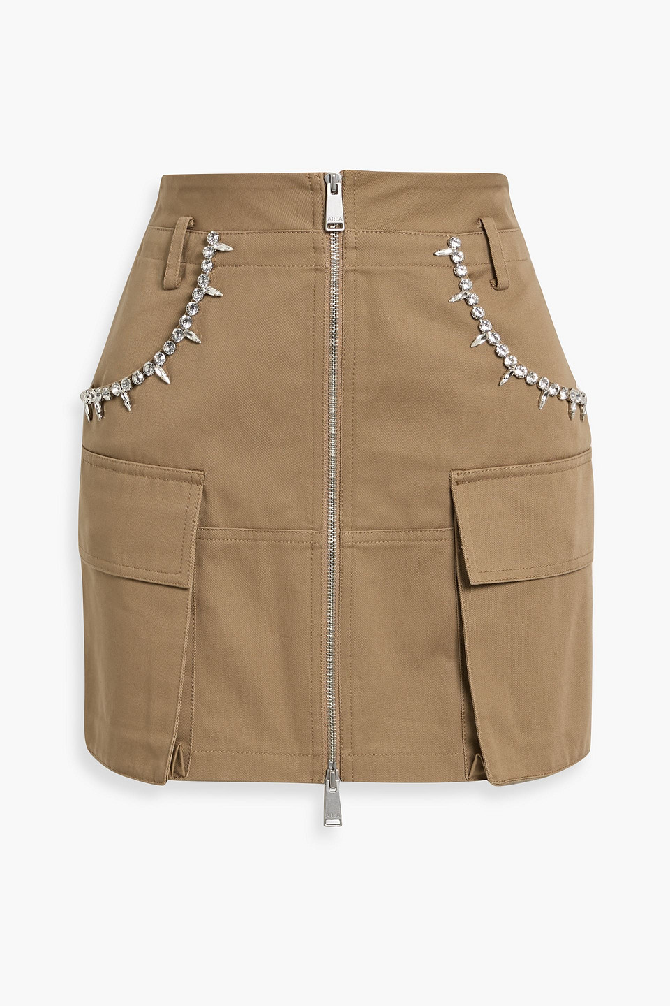 area - crystal-embellished cotton-twill mini skirt - neutral - l