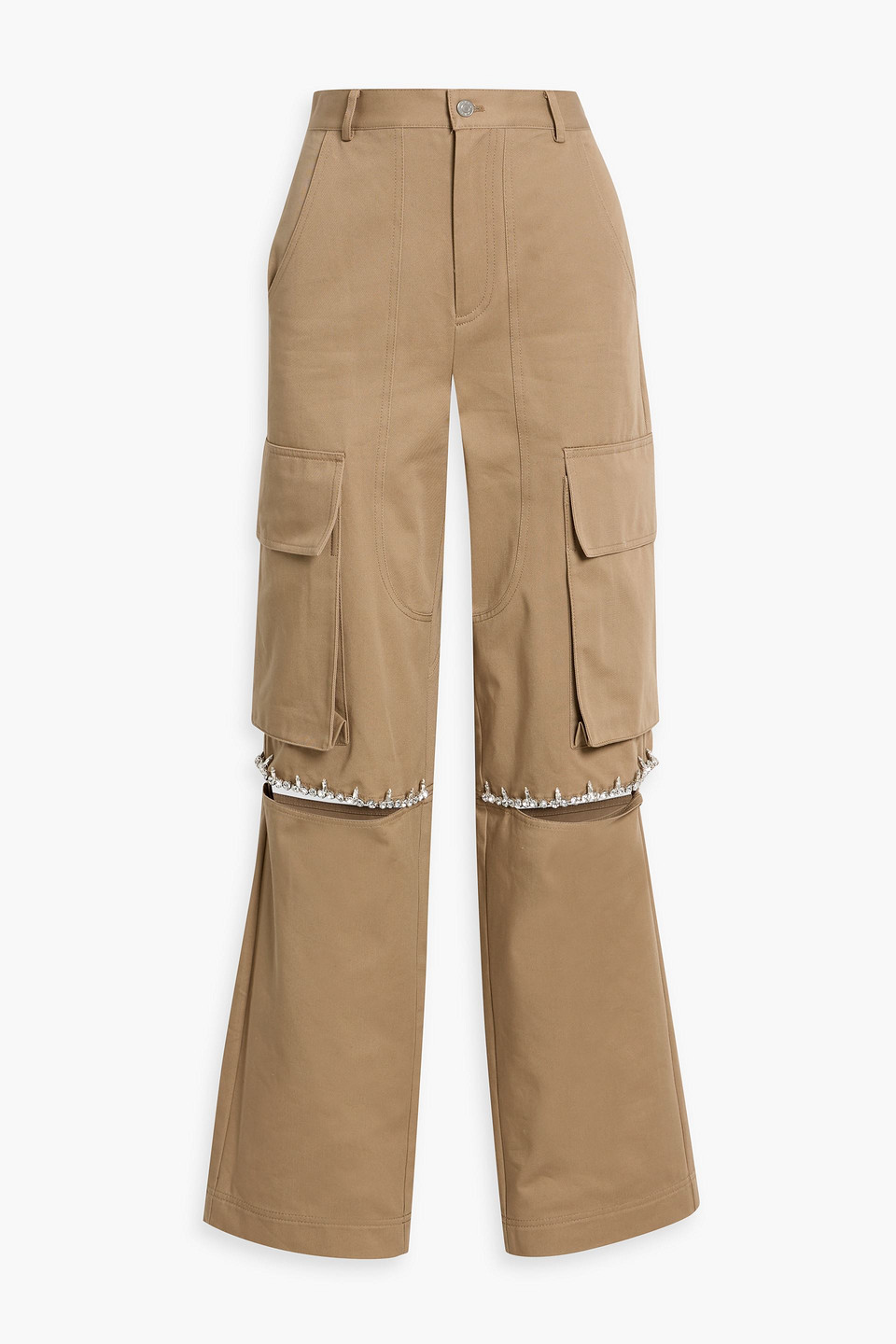 Area Cutout Crystal-embellished Cotton-twill Cargo Pants In Brown