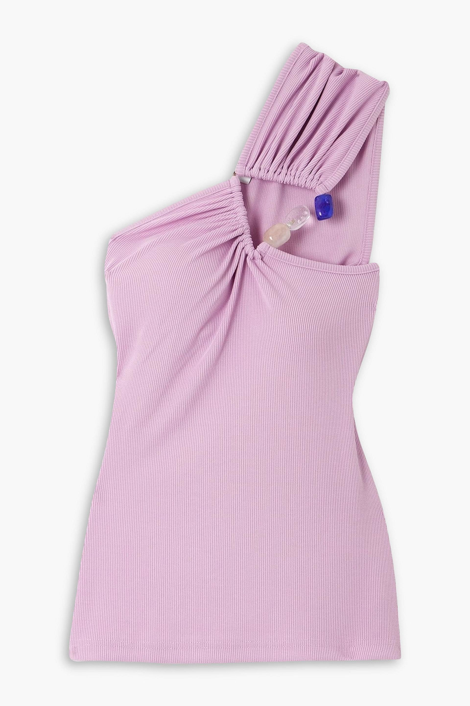 Christopher Esber One-shoulder Stone-embellished Ribbed Jersey Top In Pink