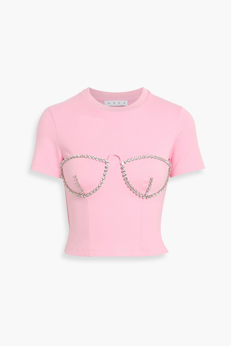 Area Cropped Crystal-embellished Jersey T-shirt In Pink