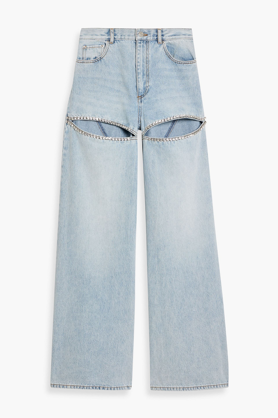 area - cutout crystal-embellished high-rise wide-leg jeans - blue - 23