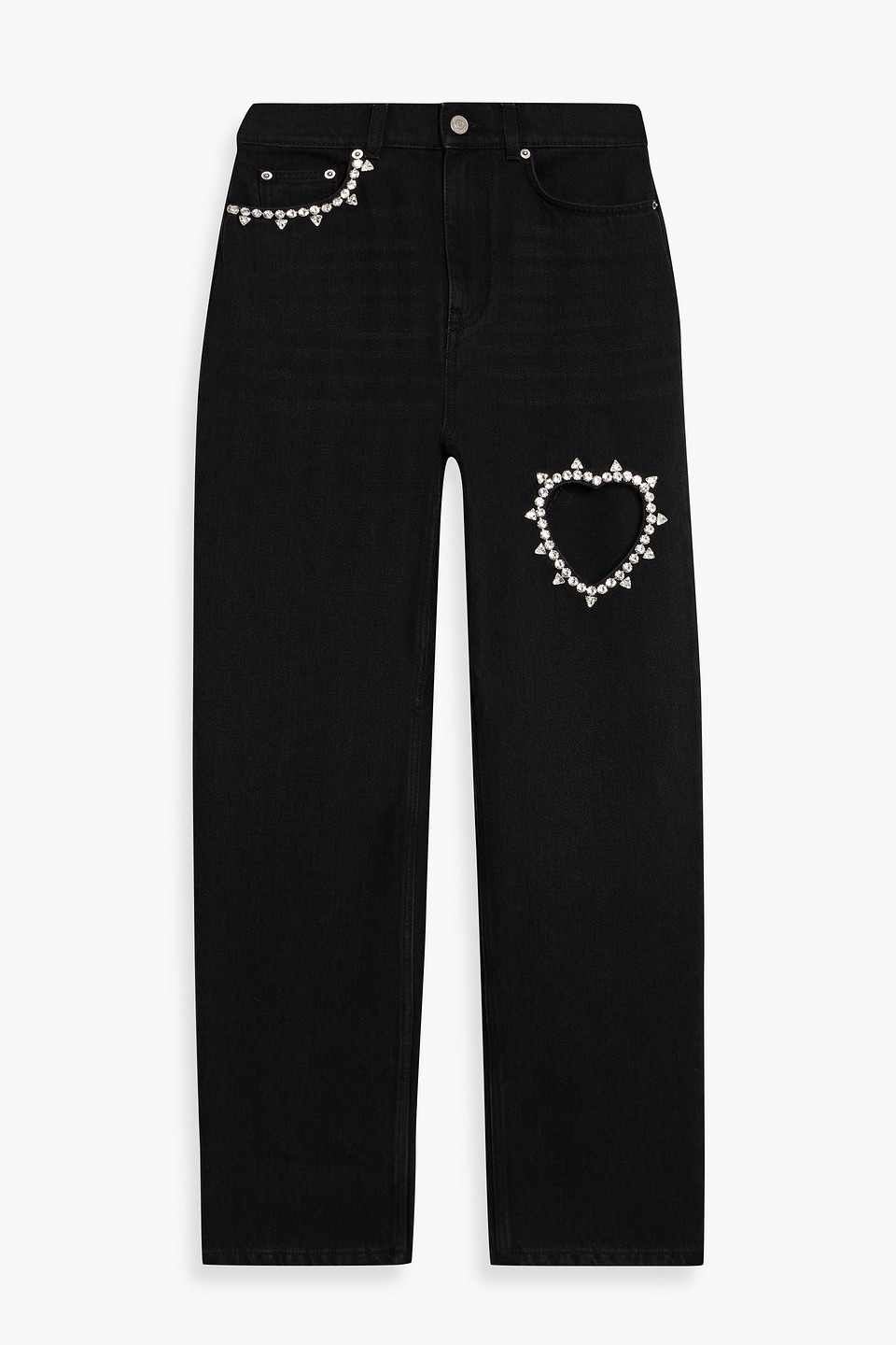 Area Cutout Crystal-embellished High-rise Straight-leg Jeans In Black