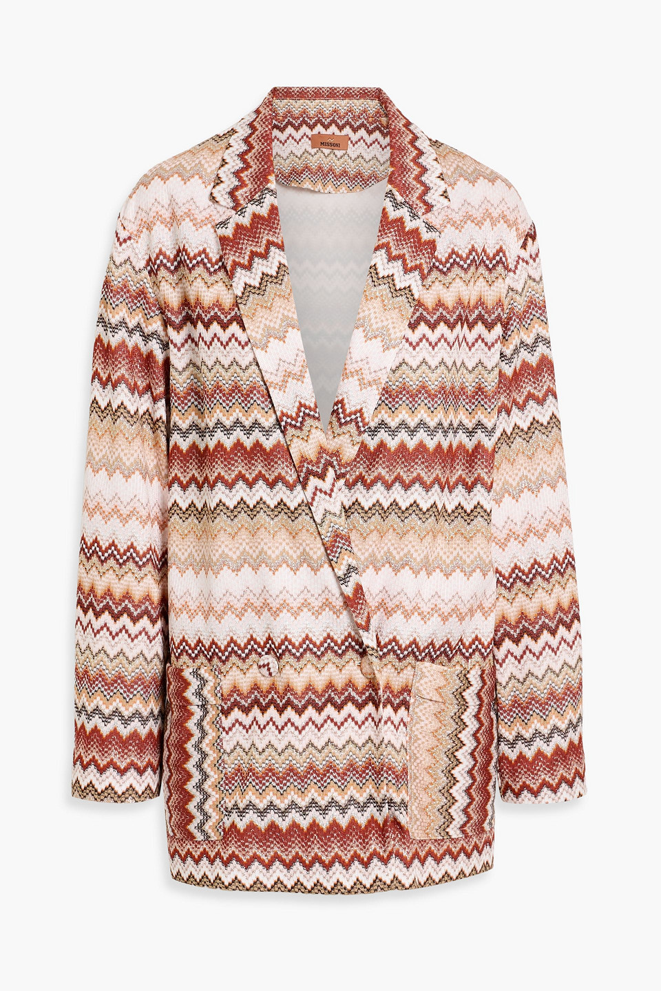 Missoni Double-breasted Metallic Crochet-knit Blazer In Brown