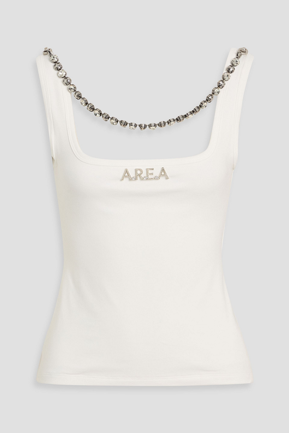 area - crystal-embellished stretch-cotton jersey tank - white - xl