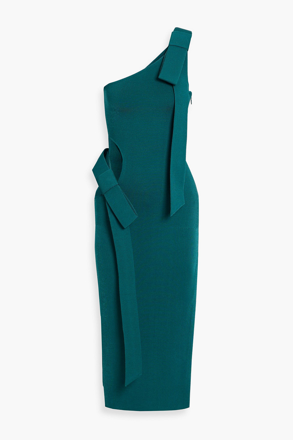 cult gaia - blenda one-shoulder bow-detailed cutout stretch-knit midi dress - blue - m