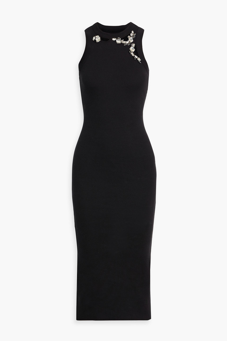 Area Crystal-embellished Ribbed Cotton-blend Jersey Midi Dress In Black